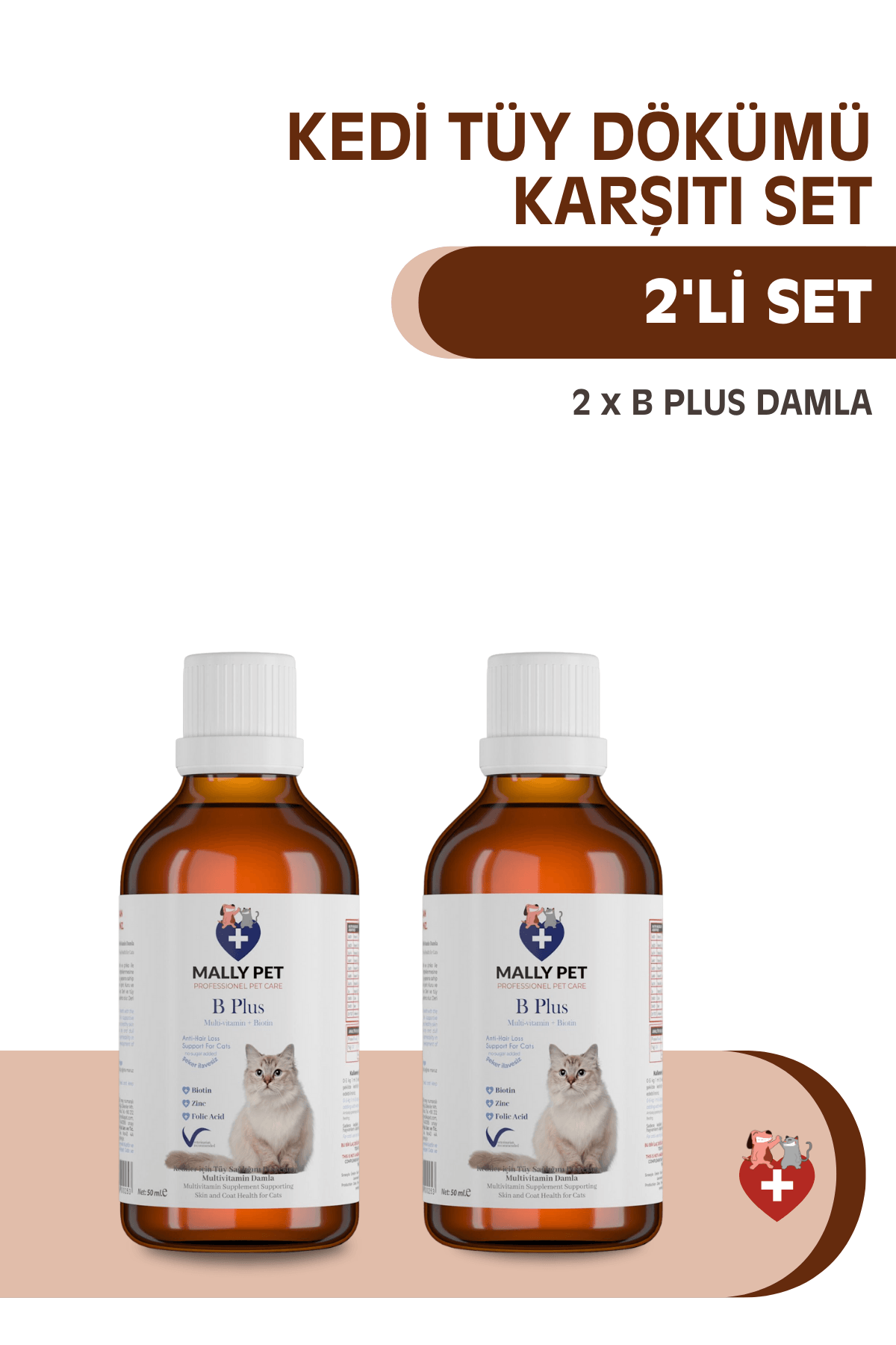 Kedi Tüy Dökümü Karşıtı Set (2 x B Plus Damla) 2'li Set