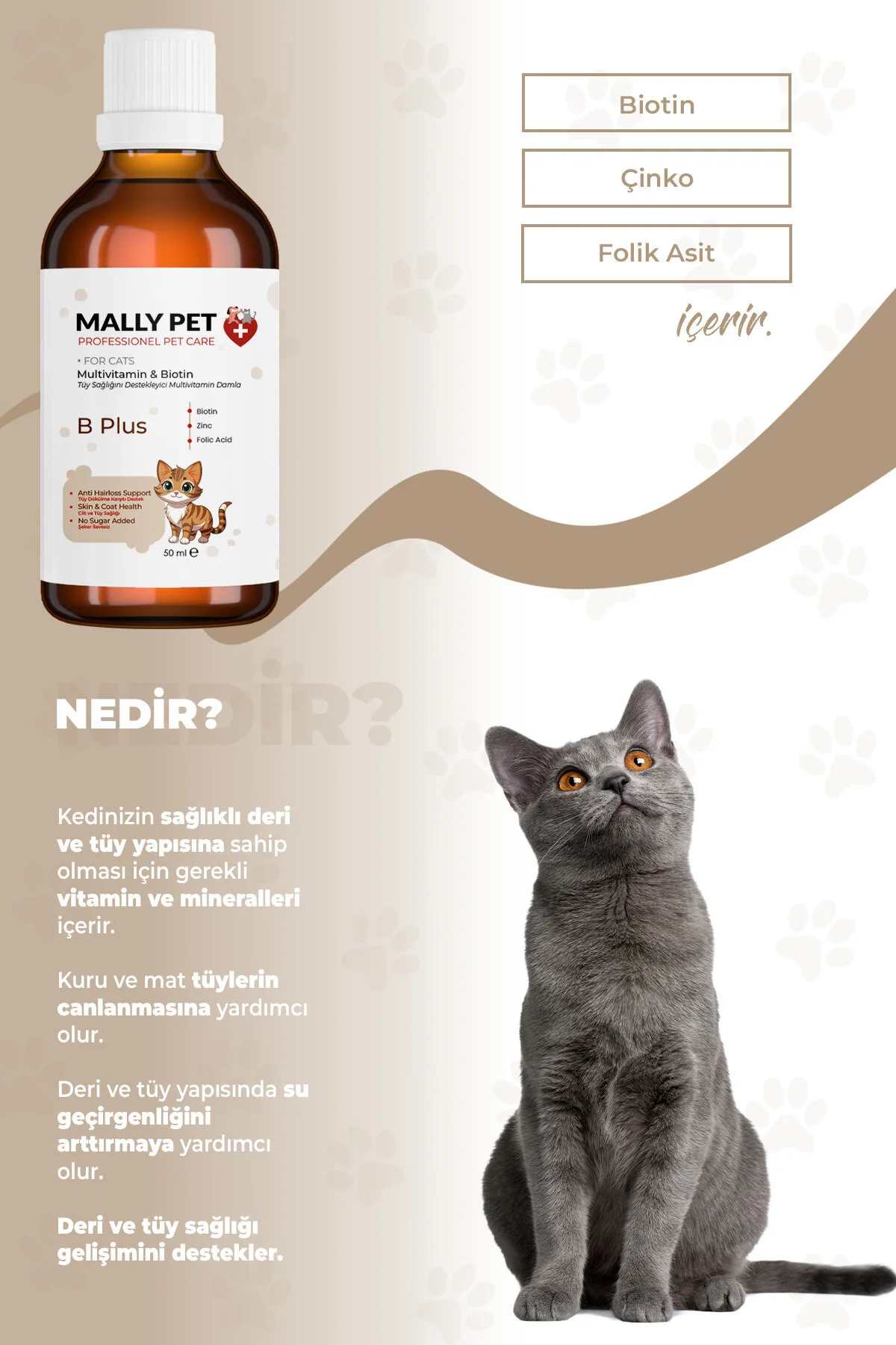 Kediler İçin Tüy Dökülmesi Engelleyici Plus B Damla