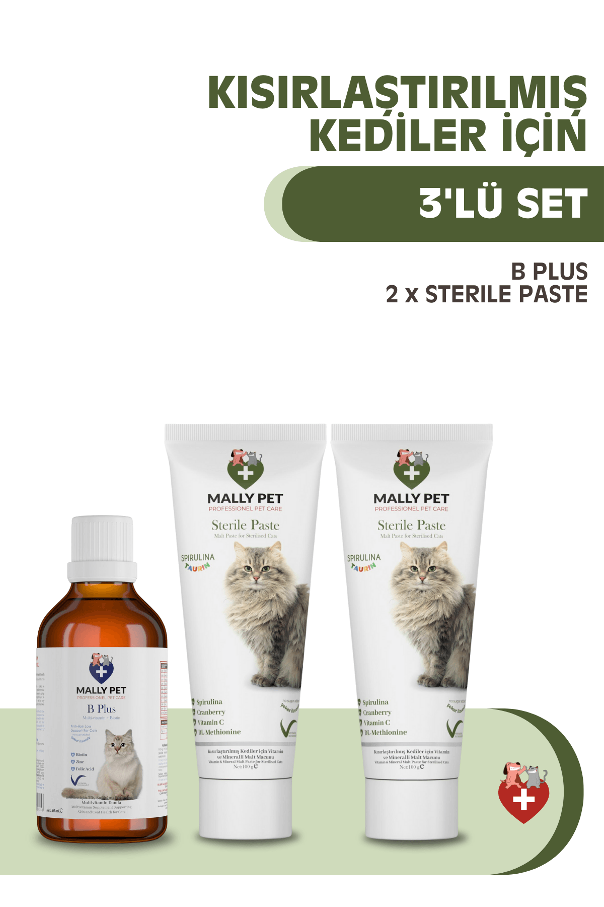 Kısırlaştırılmış Kediler İçin Tüy Sağlığı Seti (2xSterile Paste + B Plus) 3'lü Set