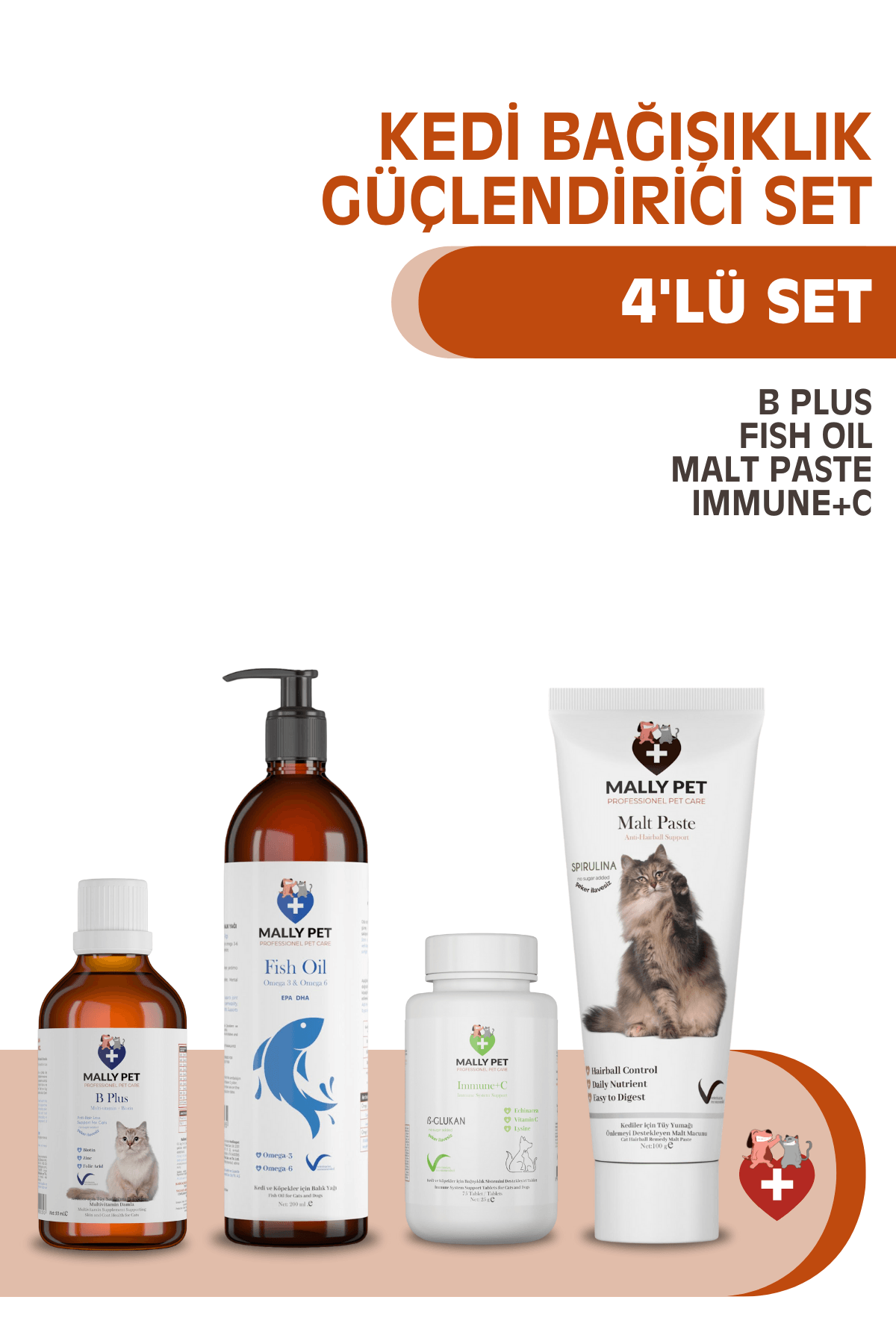 Kedilere Özel Set (BPlus + Fish Oil + Malt Paste + ImmuneC) 4'lü Set