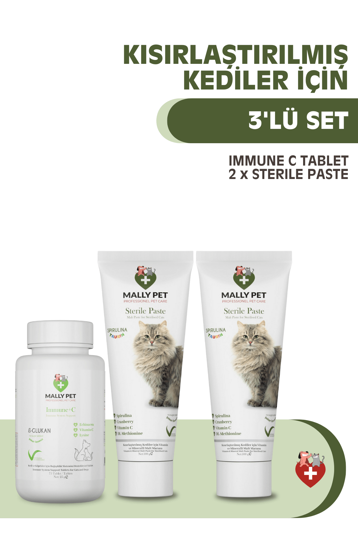 Kısırlaştırılmış Kediler İçin Bağışıklık ve Tüy Bakım Seti (ImmuneC + 2 x Sterile Paste) 3'lü Set