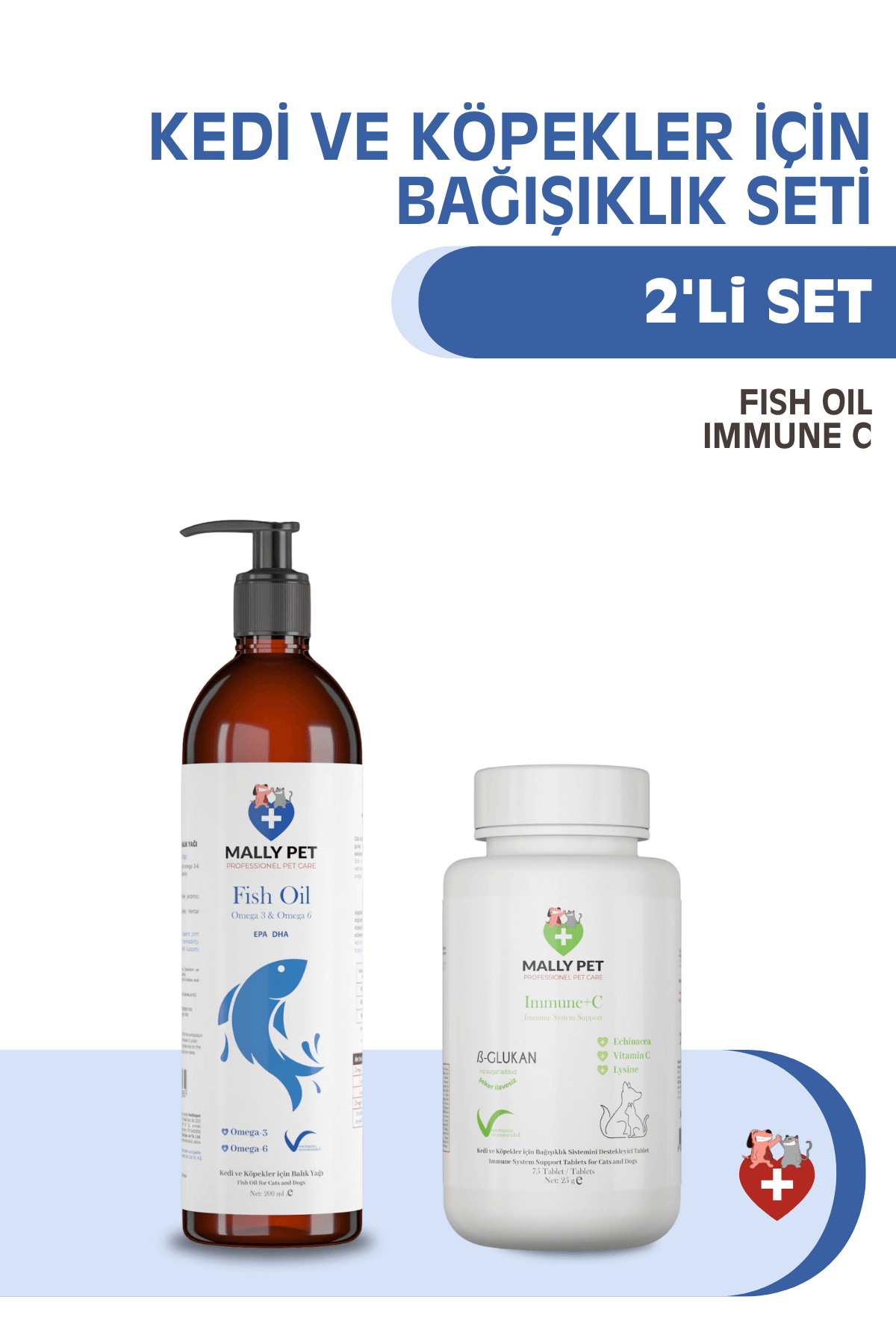 Kedi ve Köpekler İçin Set (Fish Oil + Immune C Tablet) 2'li Set