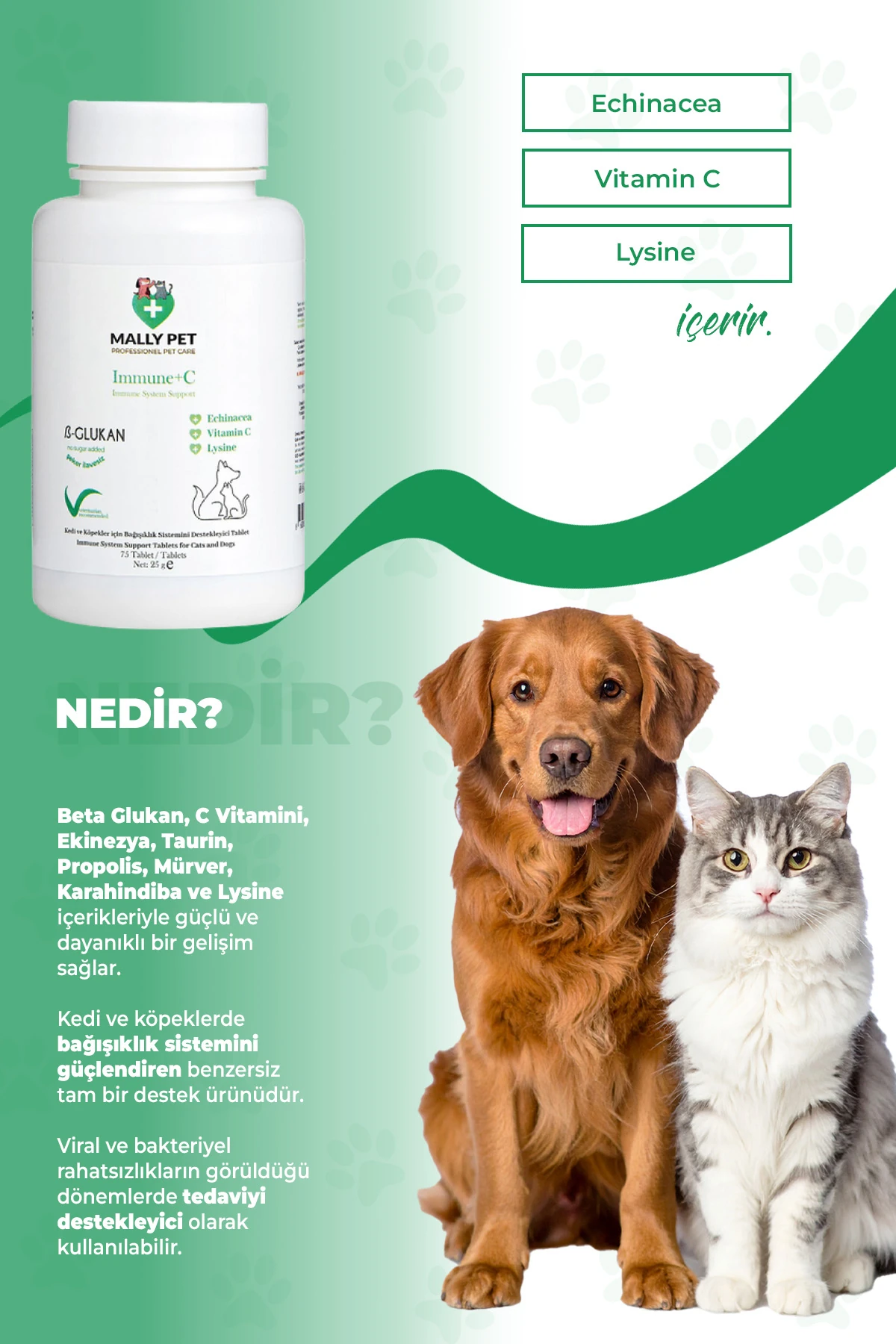 Kedi ve Köpekler İçin Bağışıklık Sistemini Güçlendiren Immune+C Tablet