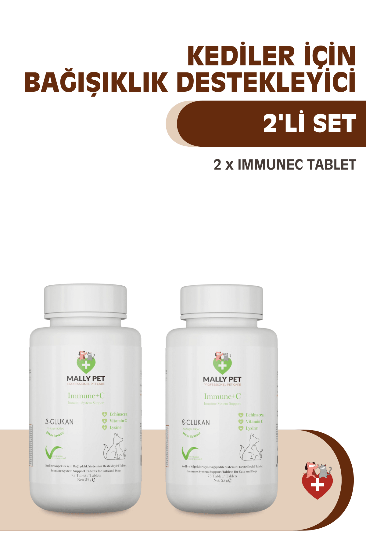 Kediler ve Köpekler İçin Bağışıklık Destekleyici (2x Immune C Tablet) 2'li Set