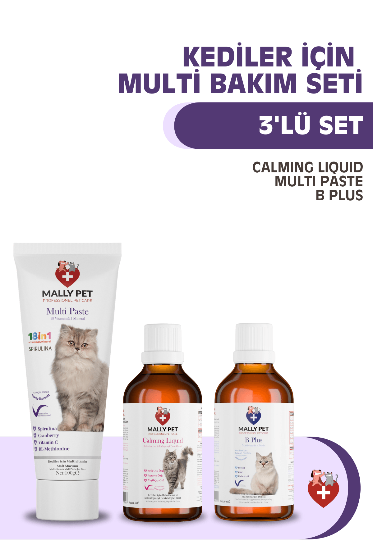 Kediler İçin Multi Bakım Seti (Multi Paste + B Plus + Calming Liquid) 3'lü Set