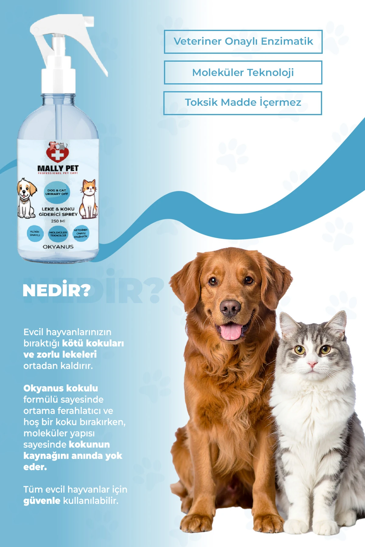 رذاذ إزالة الروائح والبقع للحيوانات الأليفة برائحة المحيط - 250 مل