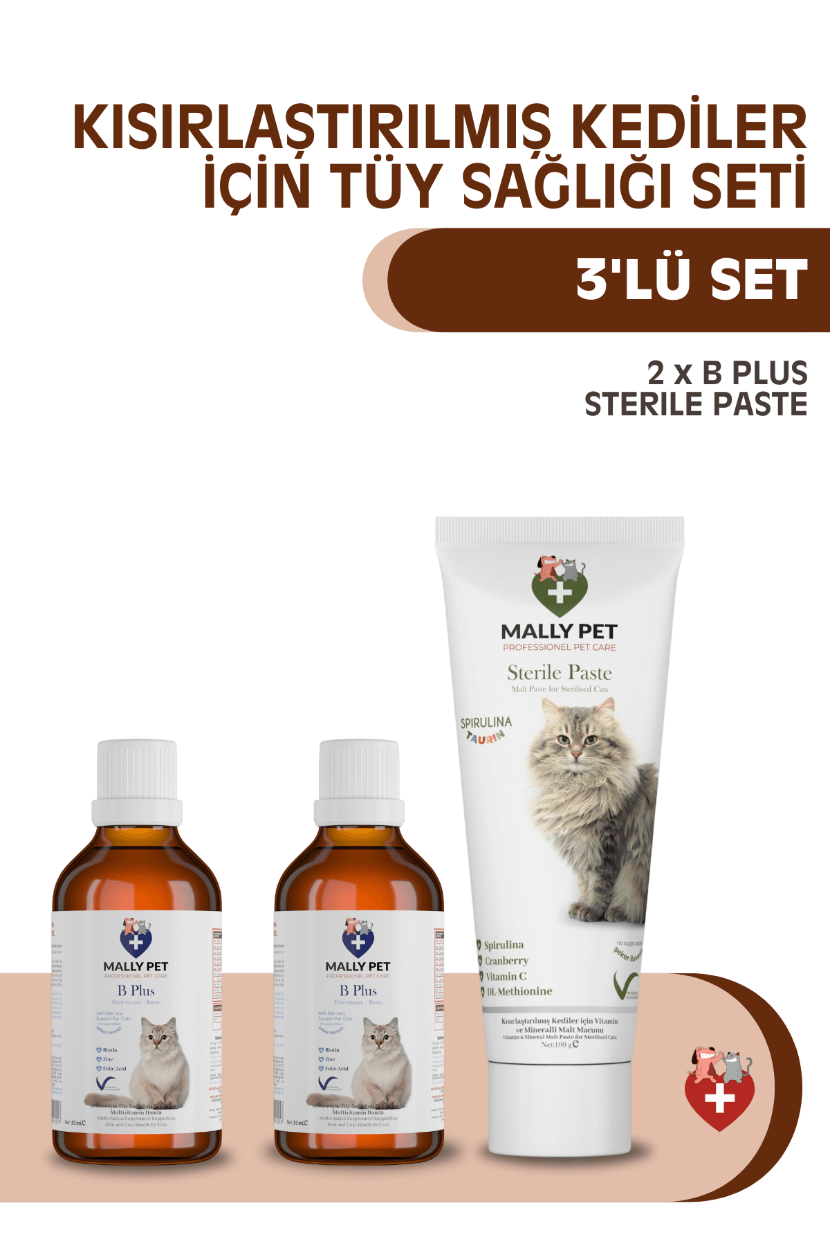 Kısırlaştırılmış Kediler İçin Tüy Sağlığı Paketi (2 X B Plus + Sterile Paste) 3'lü Set