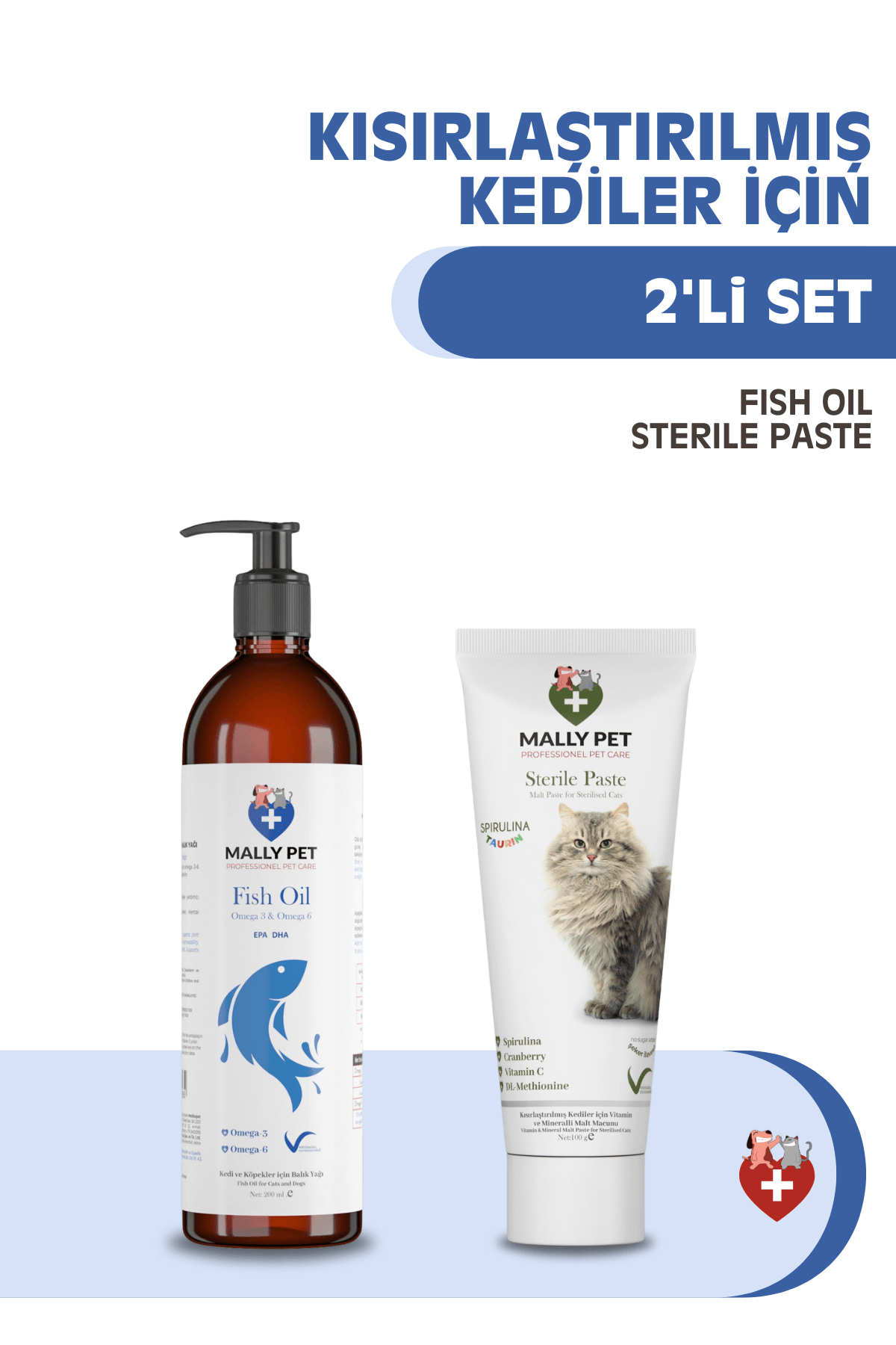 Kısırlaştırılmış Kediler İçin Bağışıklık ve Tüy Bakım Seti (Fish Oil + Sterile Paste) 2'li Set