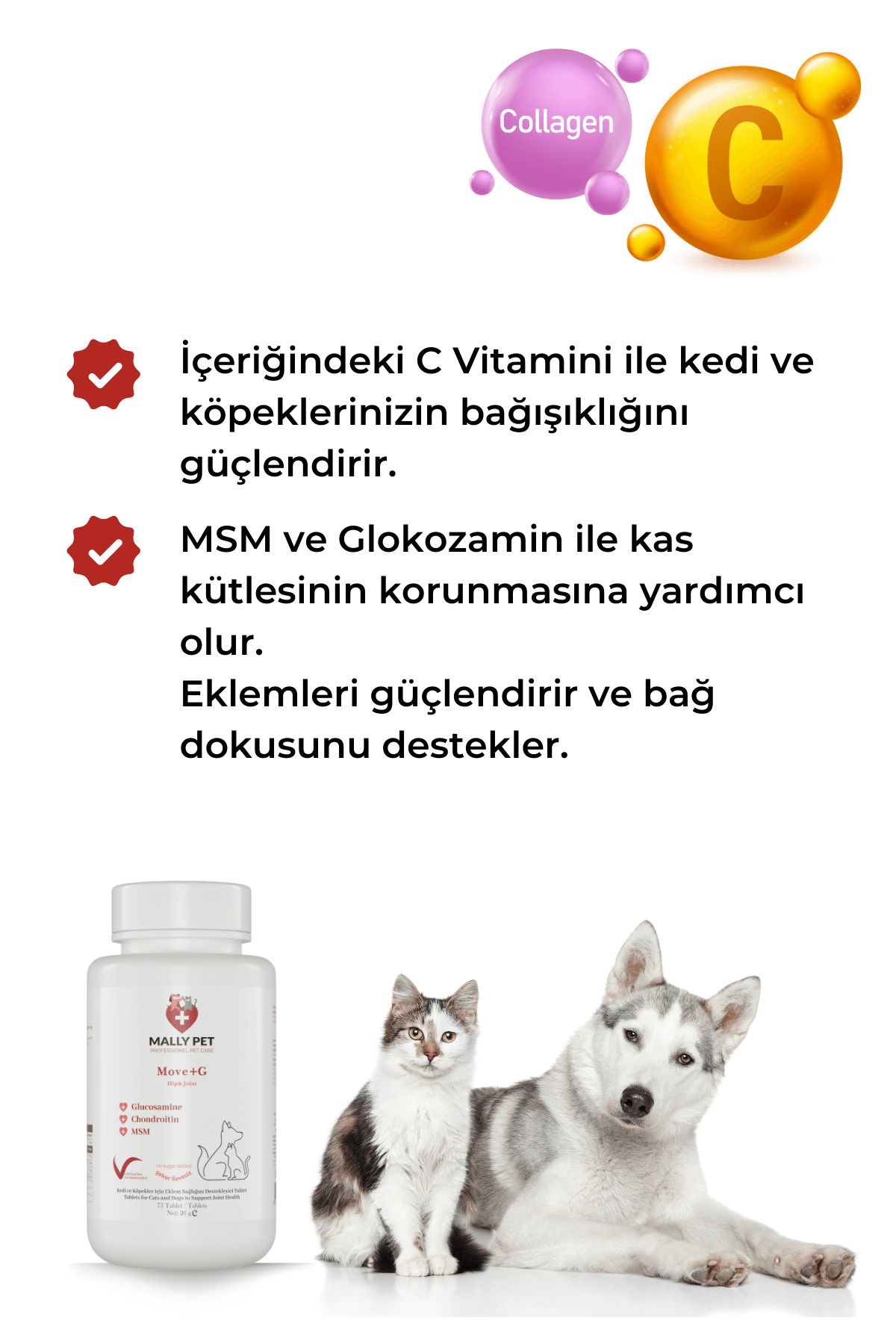 Kedi ve Köpekler İçin Eklem ve Kas Sistemi Destekleyici Glukozamin Tablet Move+G