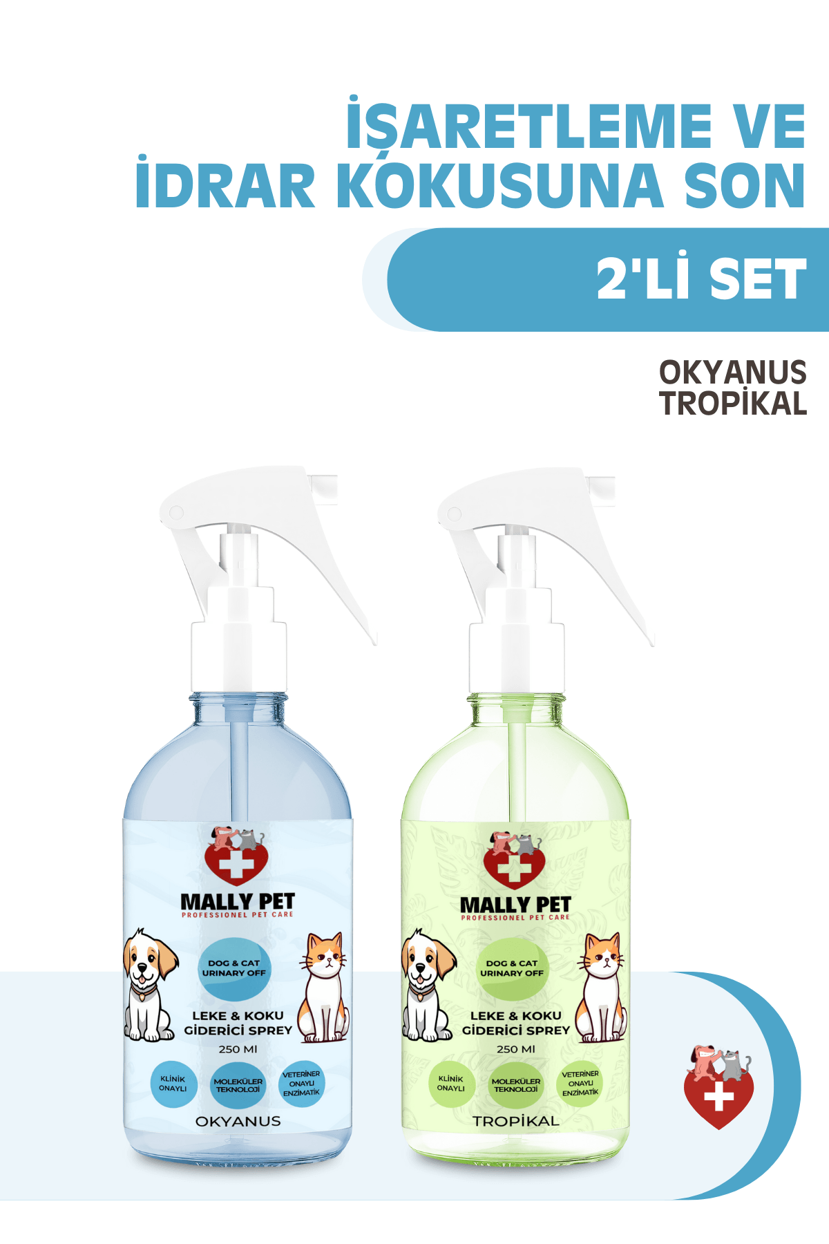 Evcil Hayvanlar İçin Koku ve Leke Giderici Sprey (2 x 250 Ml) Okyanus ve Tropikal Kokulu Set