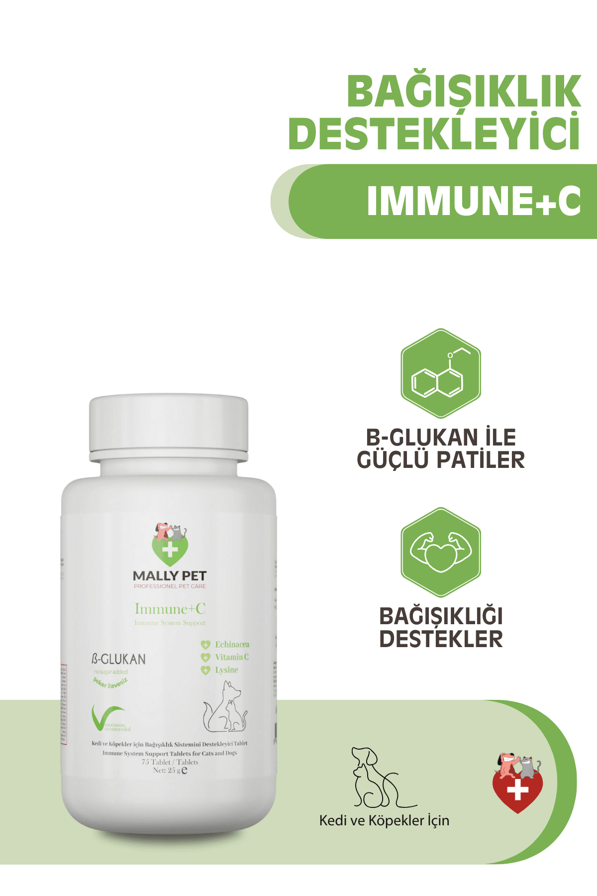 Kedi ve Köpekler İçin Bağışıklık Sistemini Güçlendiren Immune+C Tablet