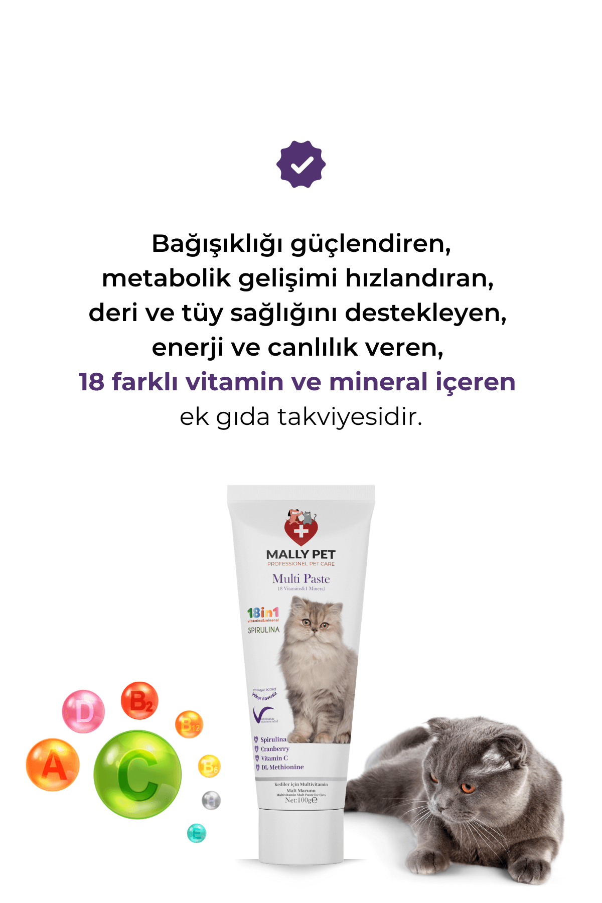 Kediler İçin Multivitaminli Yumak Önleyici Multi Paste 100g