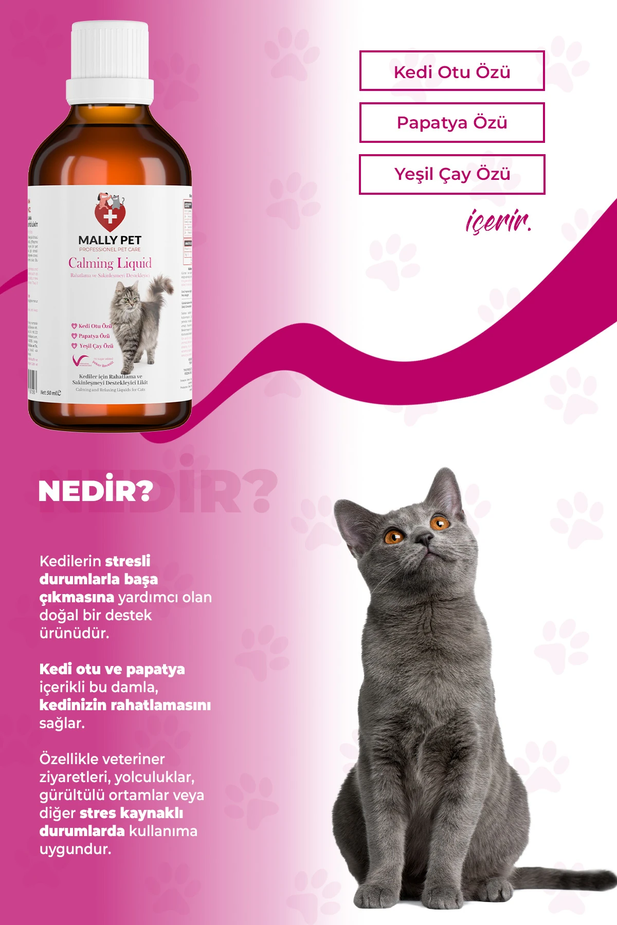 Kediler İçin Rahatlama ve Sakinleşmeyi Destekleyici Damla Calming Liquid 50 Ml