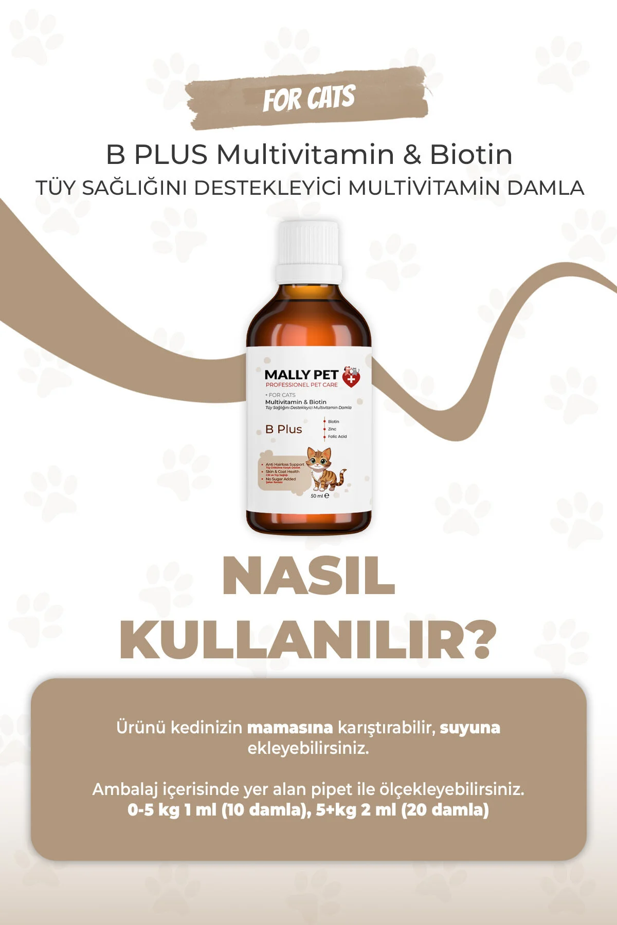 Kediler İçin Tüy Dökülmesi Engelleyici Plus B Damla