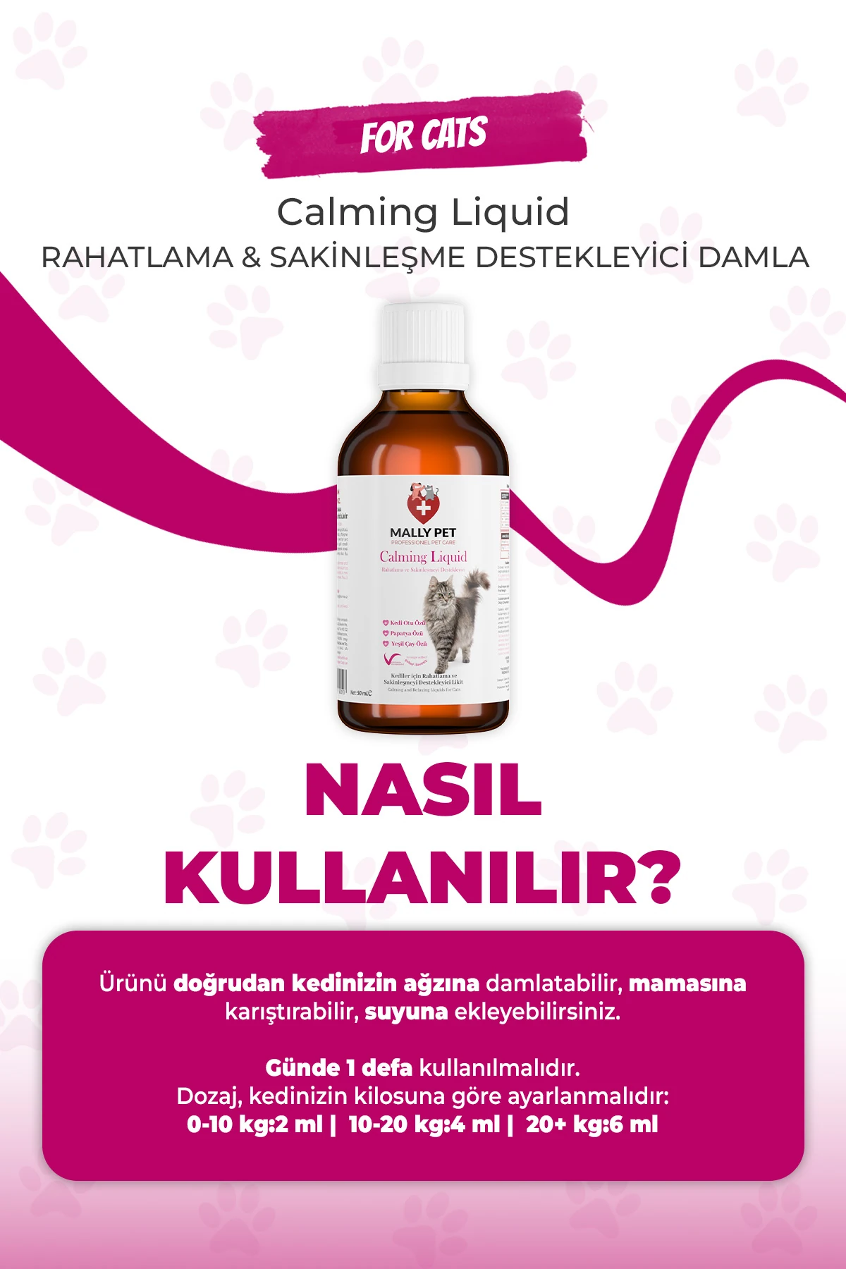 Kediler İçin Rahatlama ve Sakinleşmeyi Destekleyici Damla Calming Liquid 50 Ml