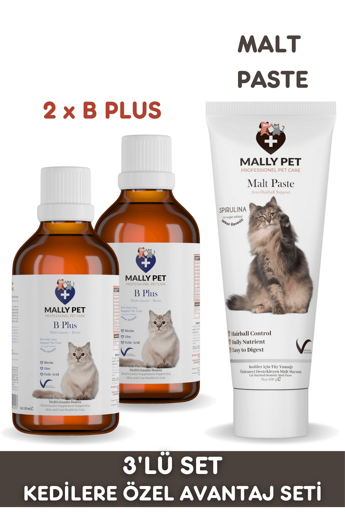 Kedi Tüy Sağlığı Paketi (2 Adet B Plus Damla + Malt Paste )