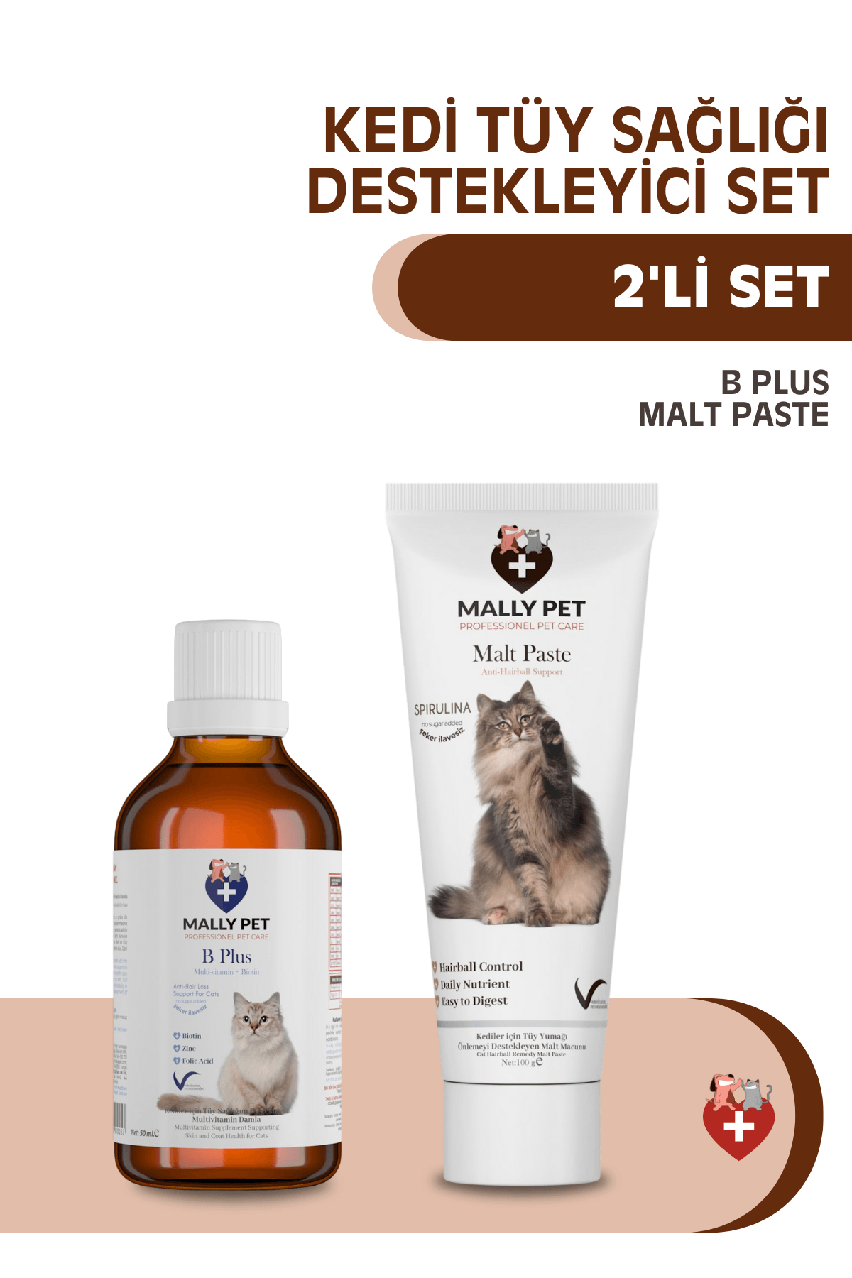 Kedi Tüy Sağlığı Destekleyici Set (B Plus Damla + Malt Paste)