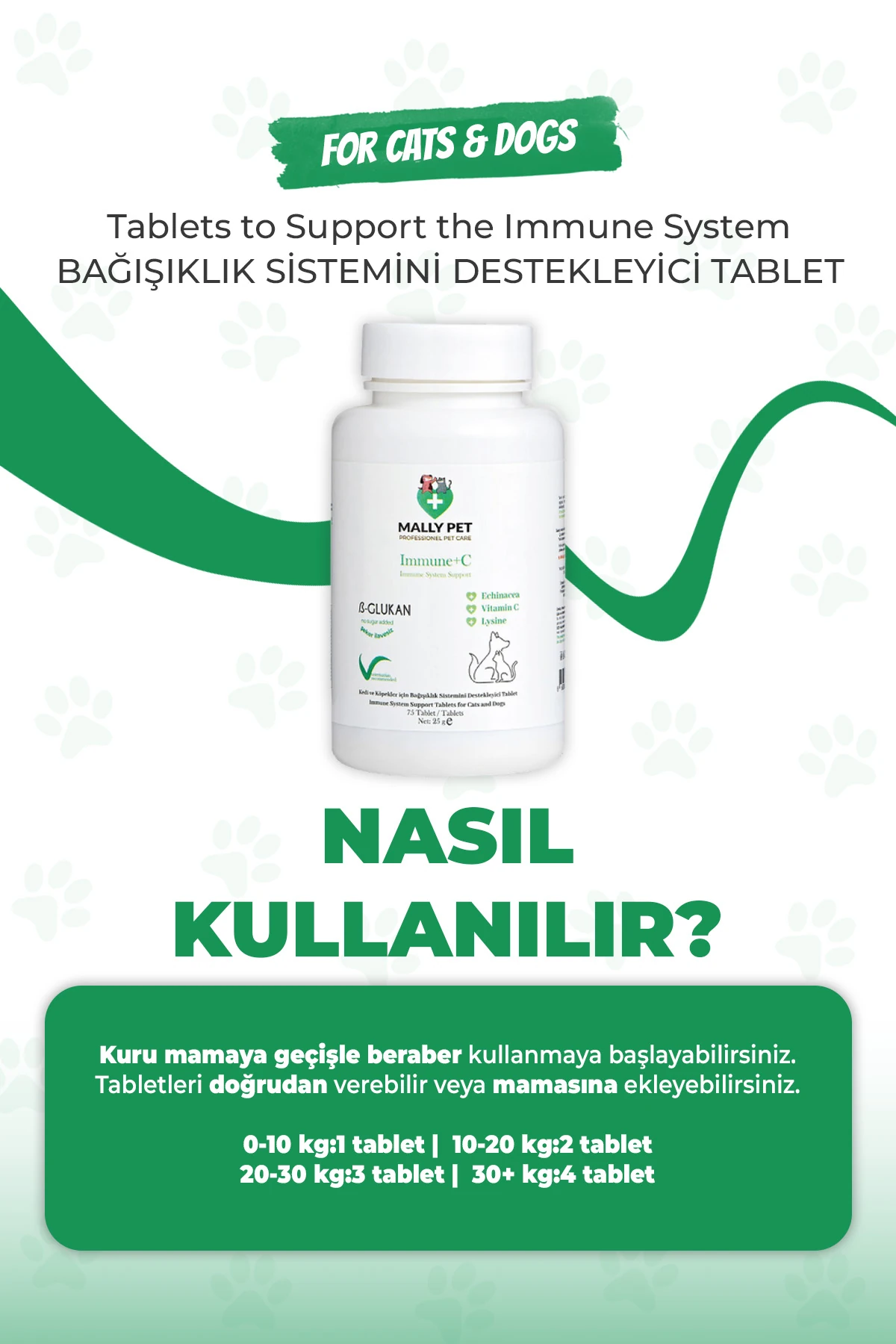 Kedi ve Köpekler İçin Bağışıklık Sistemini Güçlendiren Immune+C Tablet