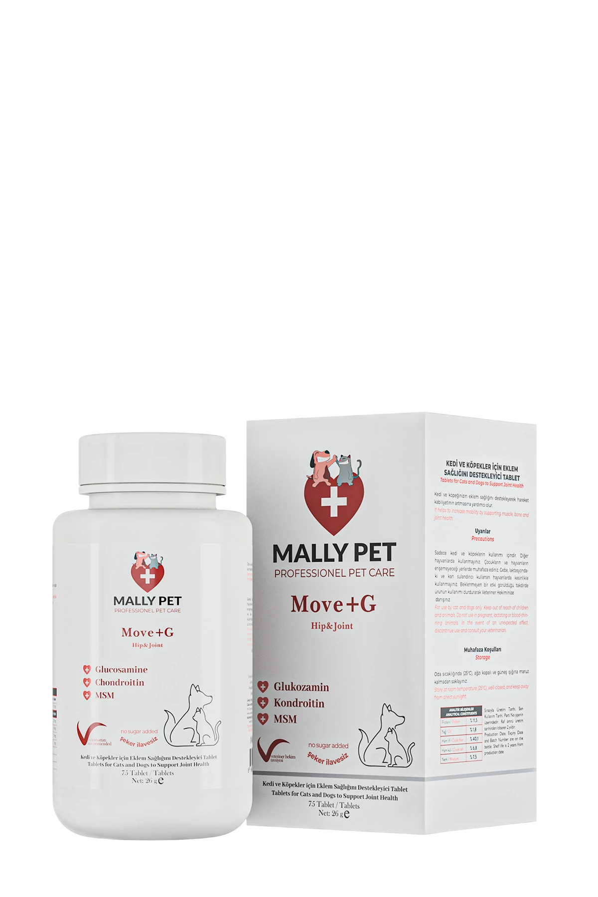 Kedi ve Köpekler İçin Eklem ve Kas Sistemi Destekleyici Glukozamin Tablet Move+G
