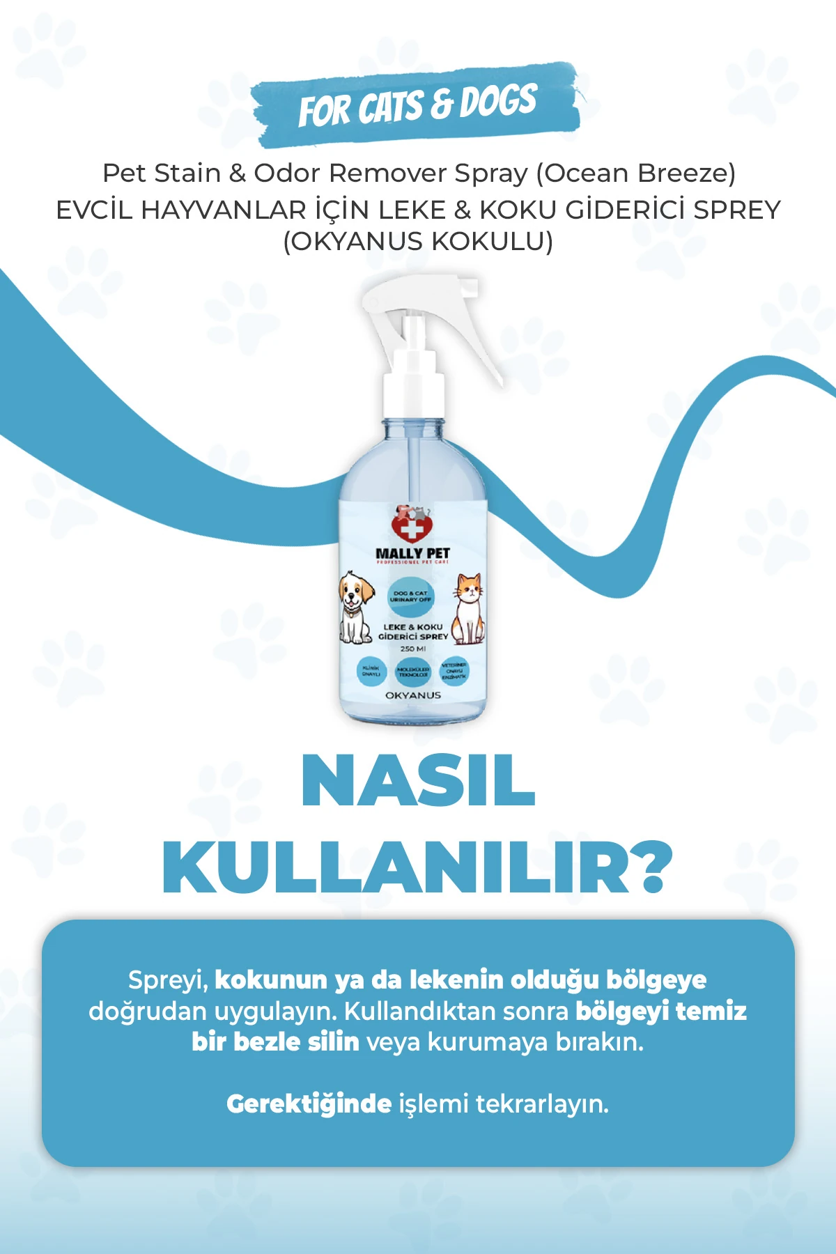 رذاذ إزالة الروائح والبقع للحيوانات الأليفة برائحة المحيط - 250 مل