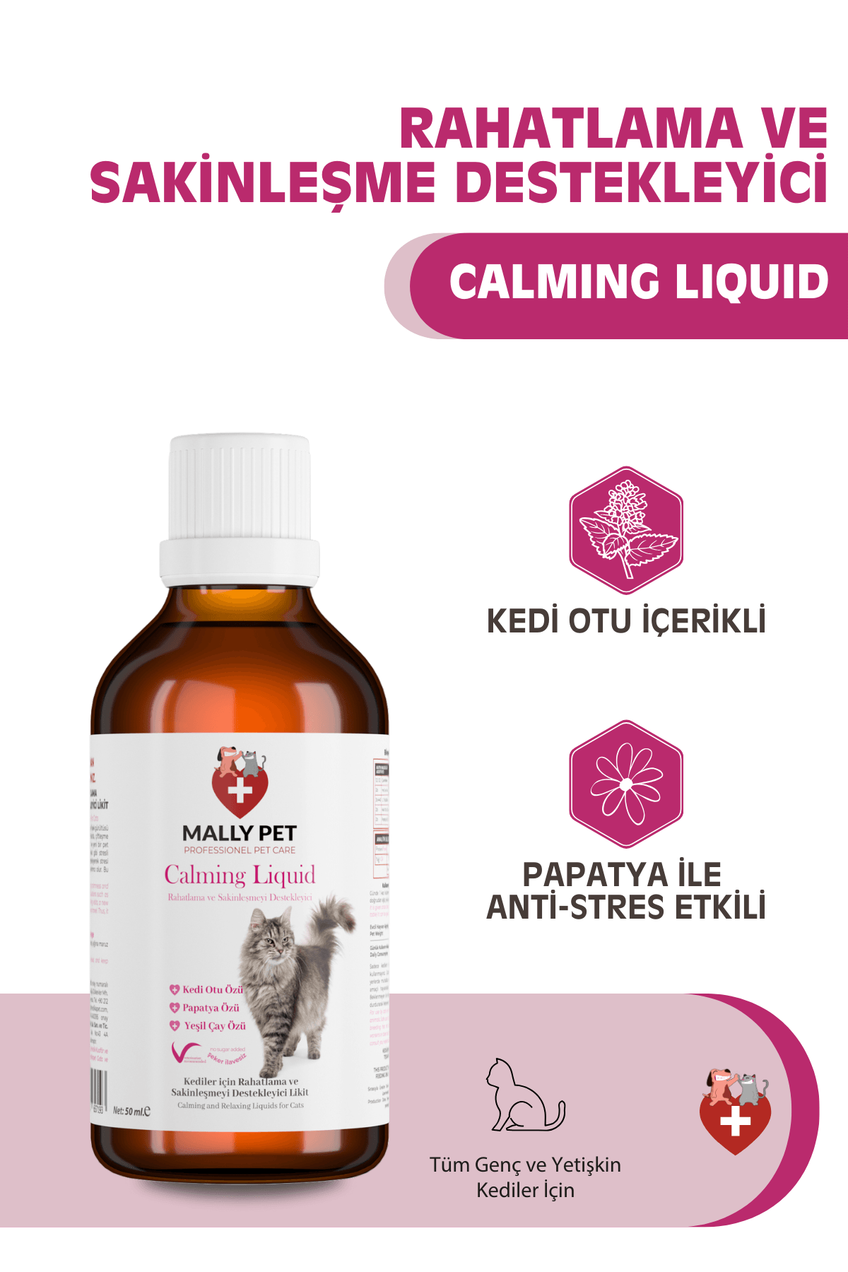 Kediler İçin Rahatlama ve Sakinleşmeyi Destekleyici Damla Calming Liquid 50 Ml