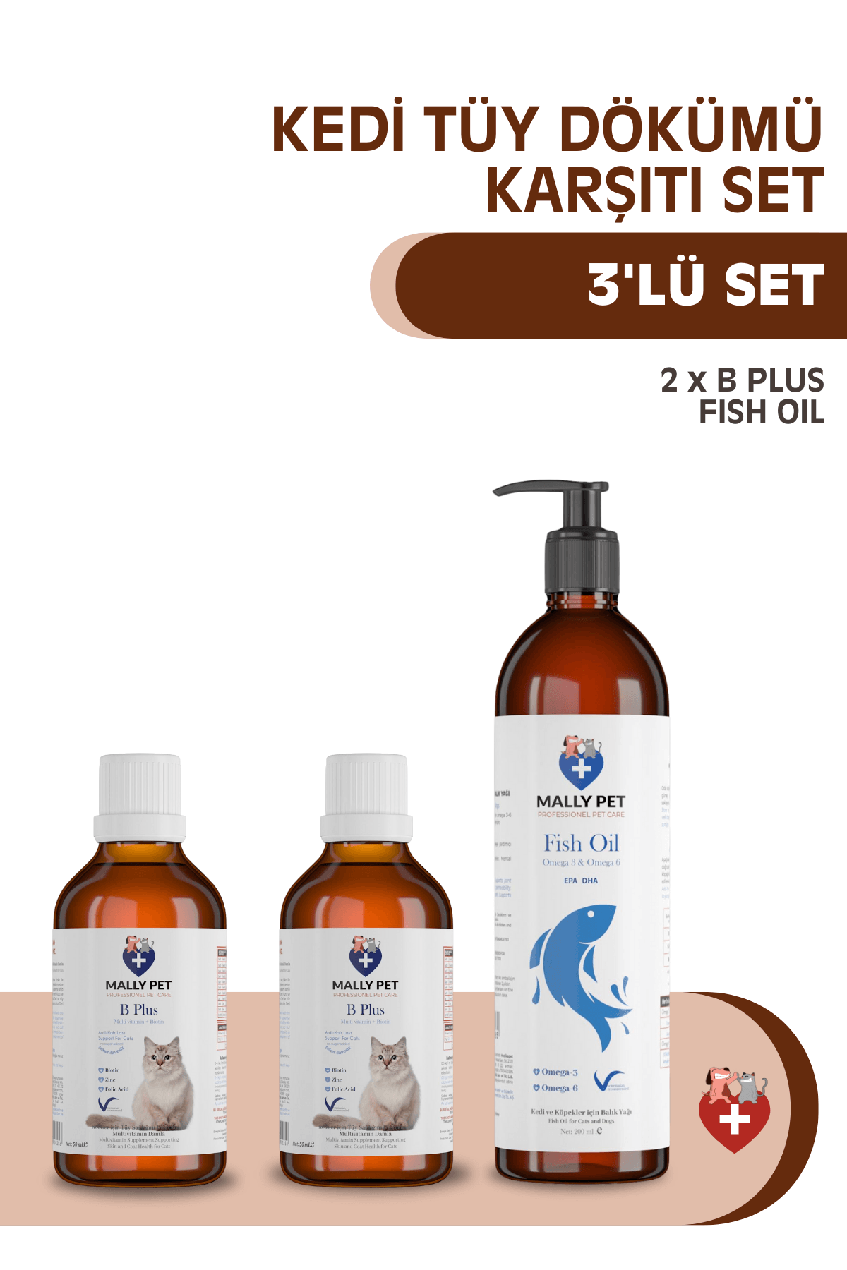 Kedi Tüy Dökümü Karşıtı Set (2 x B Plus + Fish Oil) 3'lü Set