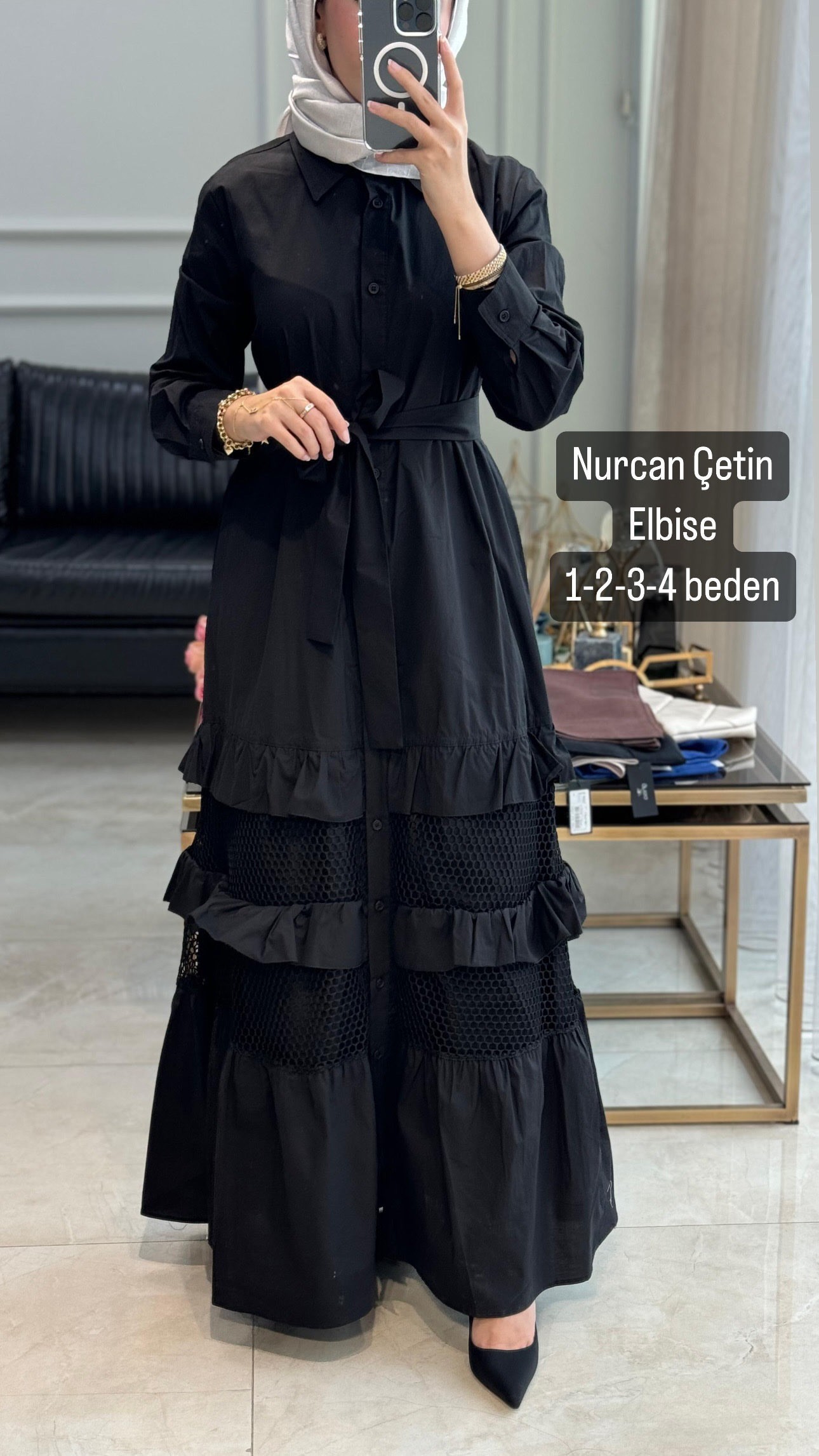 Nurcan Çetin Fileli Poplin Elbise