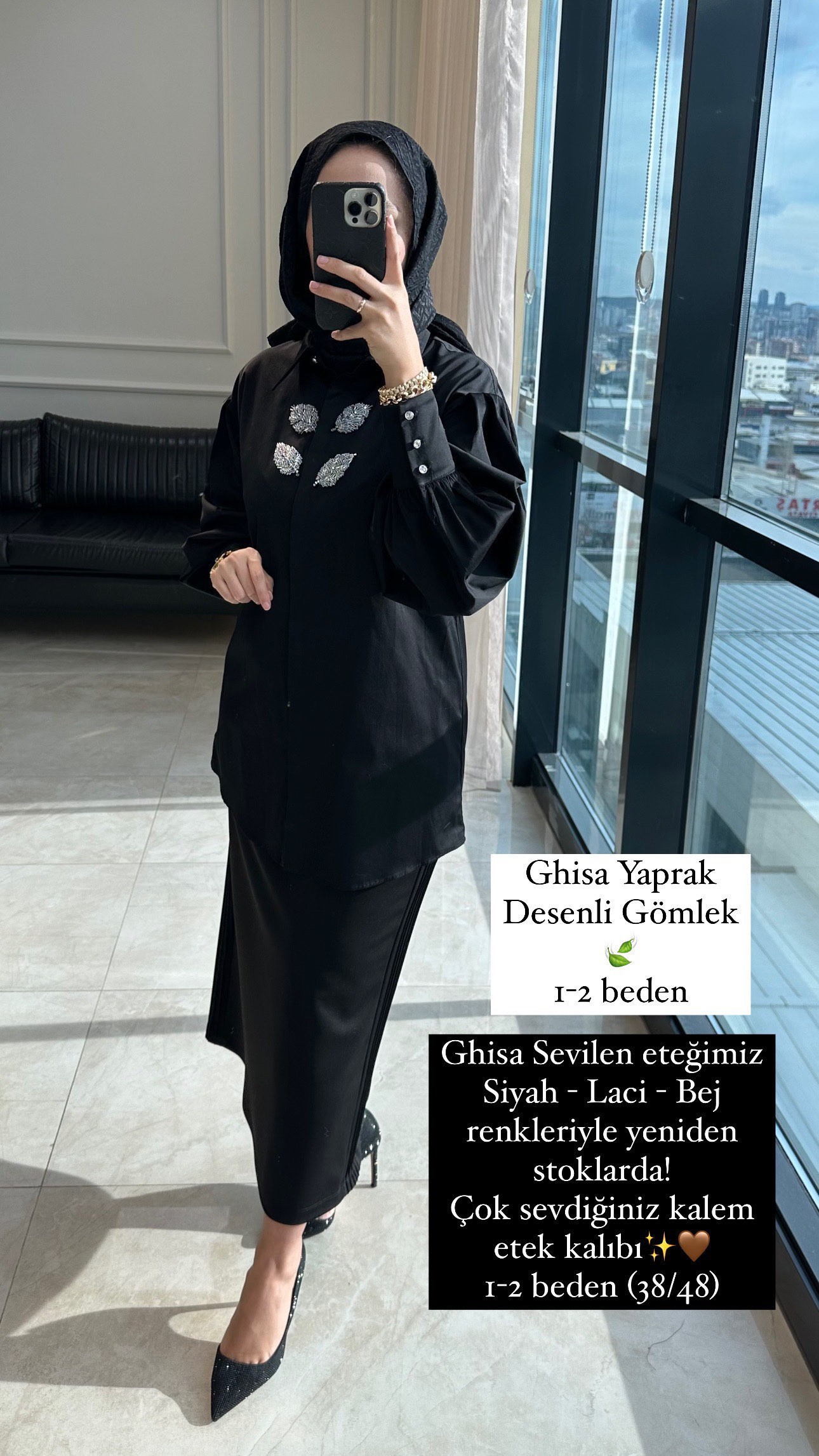 Ghisa yaprak işlemeli poplin gömlek