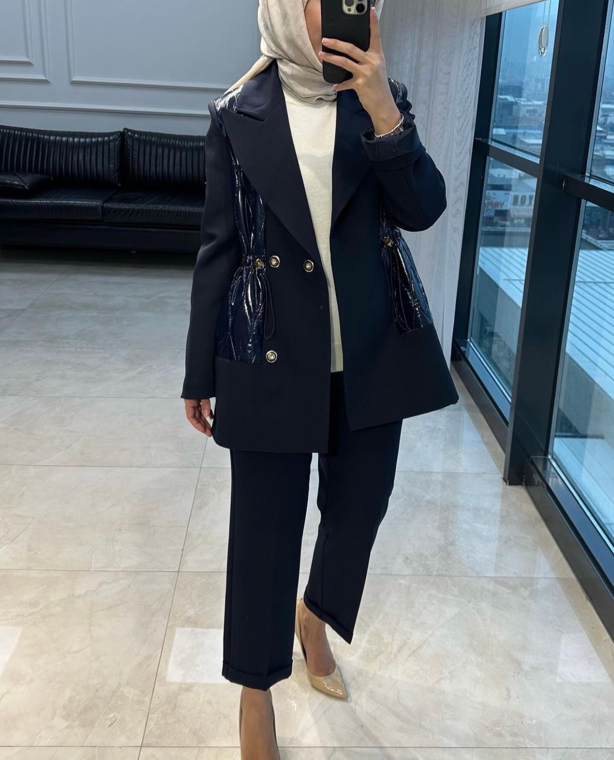 Missemramiss Anorak Detaylı Blazer Ceket (Lacivert ve bej)