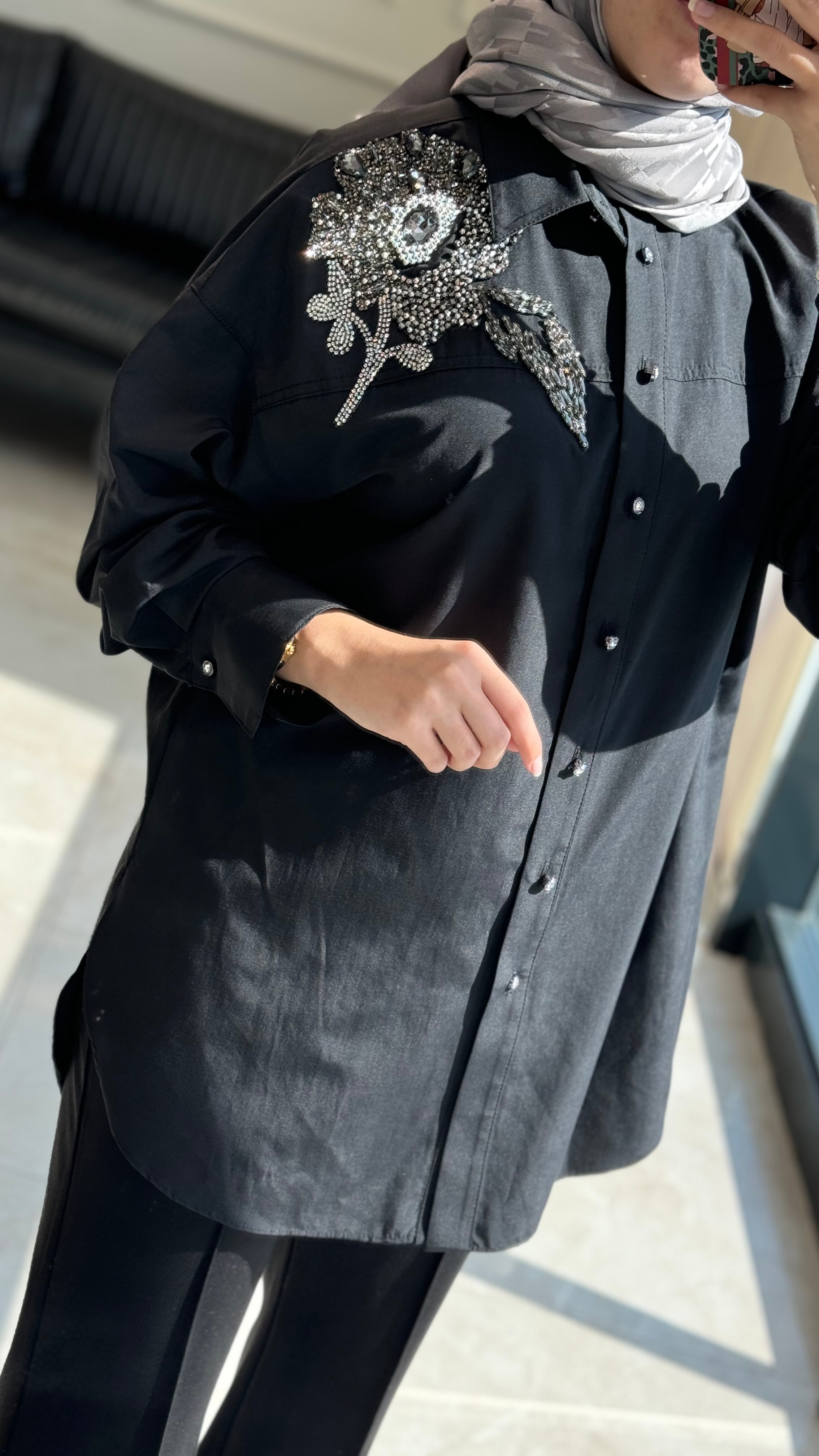 My312 Taş İşlemeli Poplin Gömlek