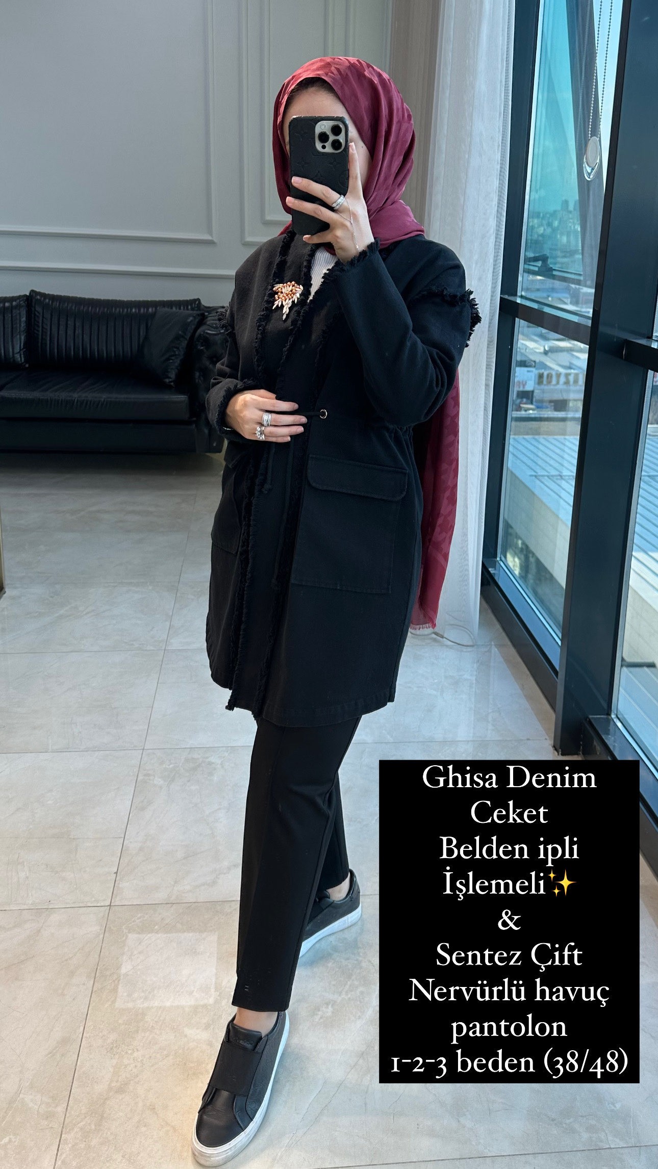 Ghisa Nakışlı Kot ceket (Siyah ve taş)