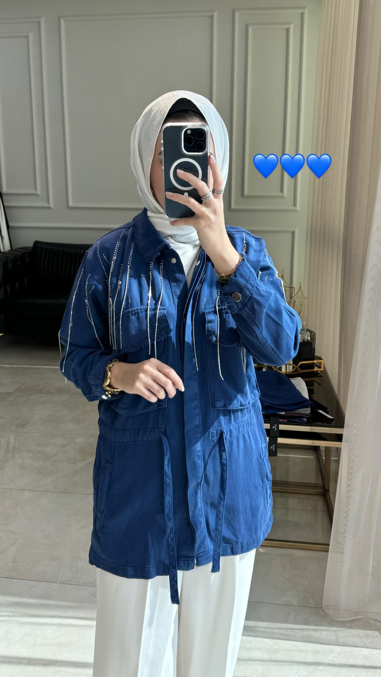 Ghisa Taşlı Denim Ceket