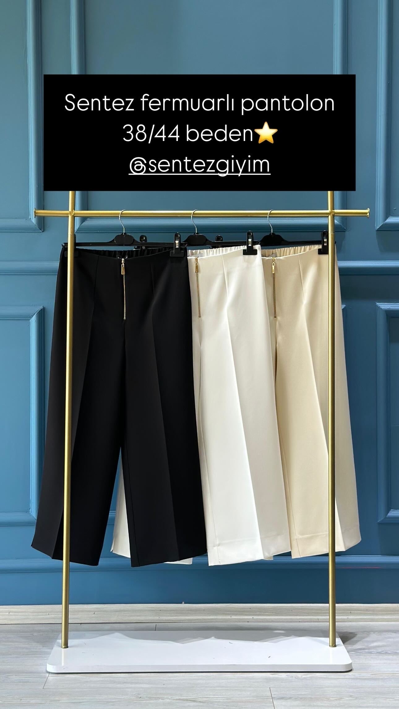Sentez geniş paça fermuarlı pantolon