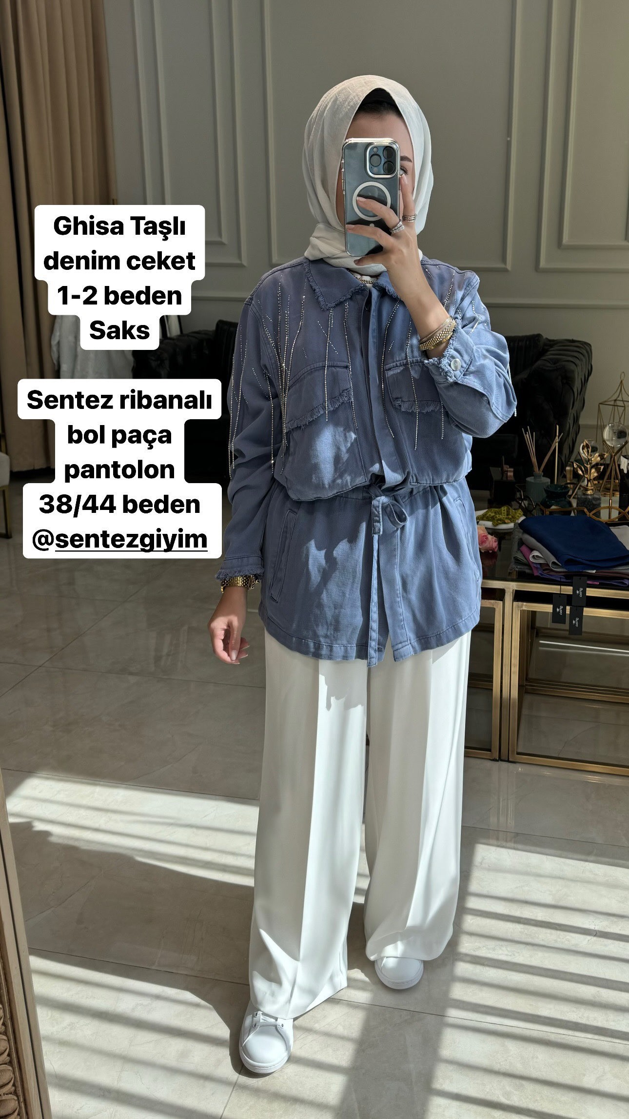 Ghisa Taşlı Denim Ceket