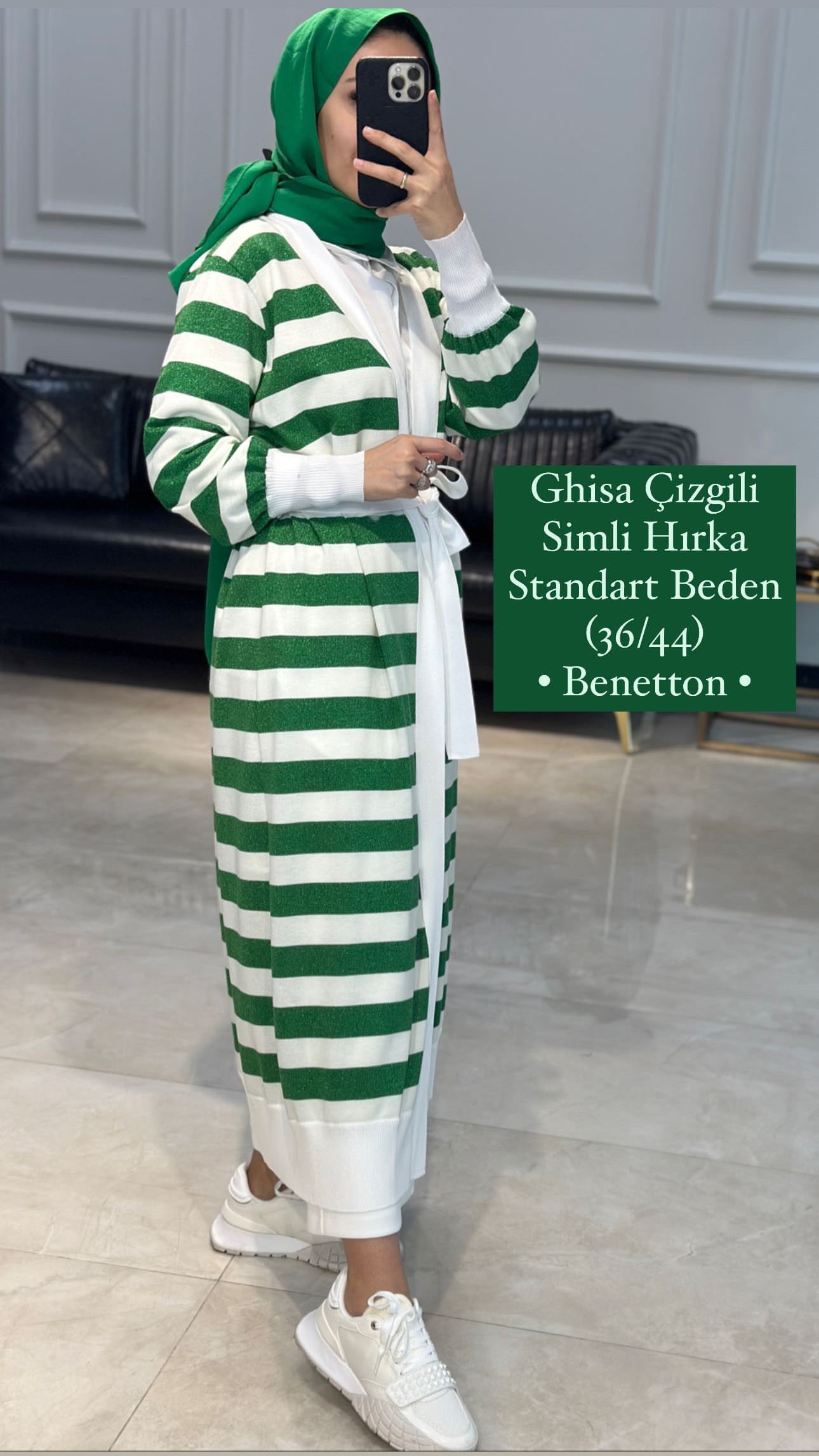 Ghisa Uzun Çizgili Simli Hırka