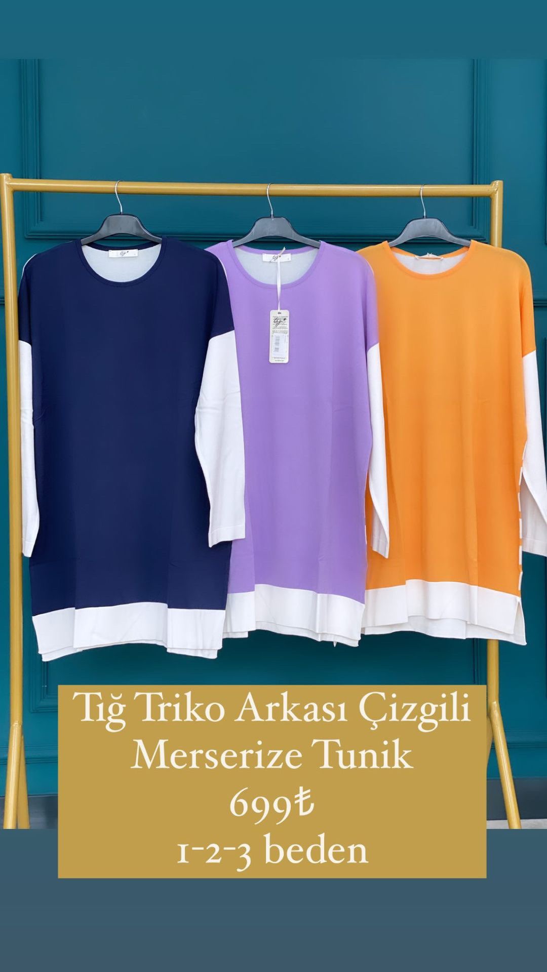 Tığ Triko Arkası Çizgili Merserize Tunik
