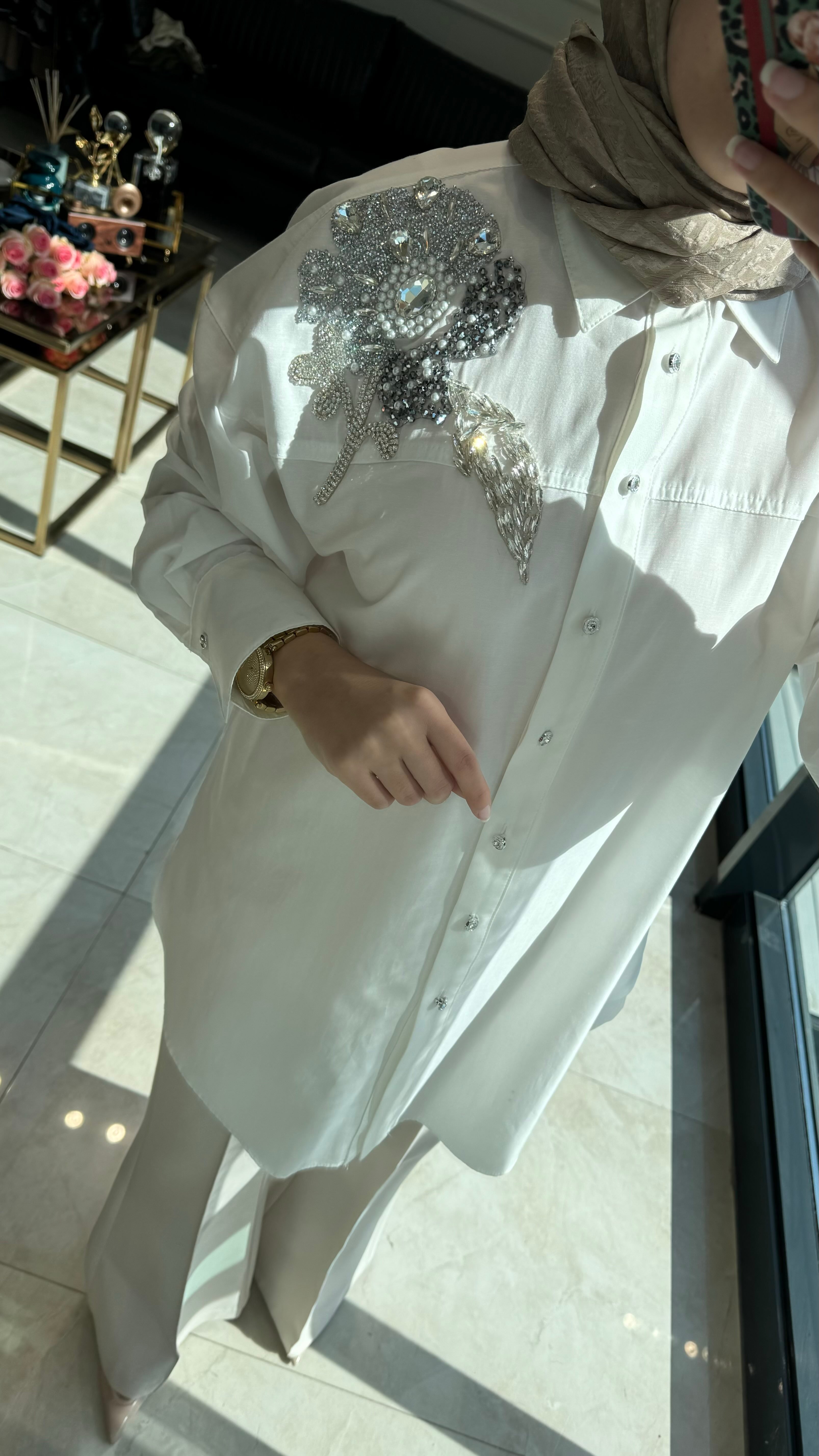 My312 Taş İşlemeli Poplin Gömlek