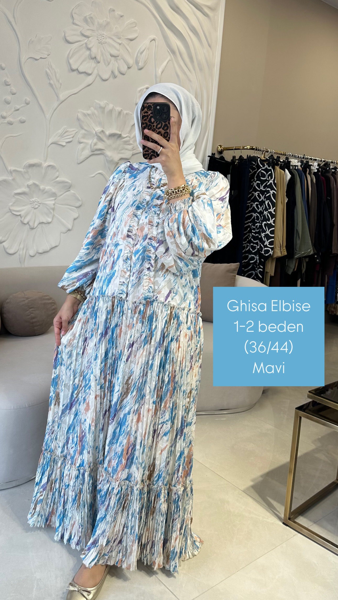 Ghisa desenli elbise (mavi)