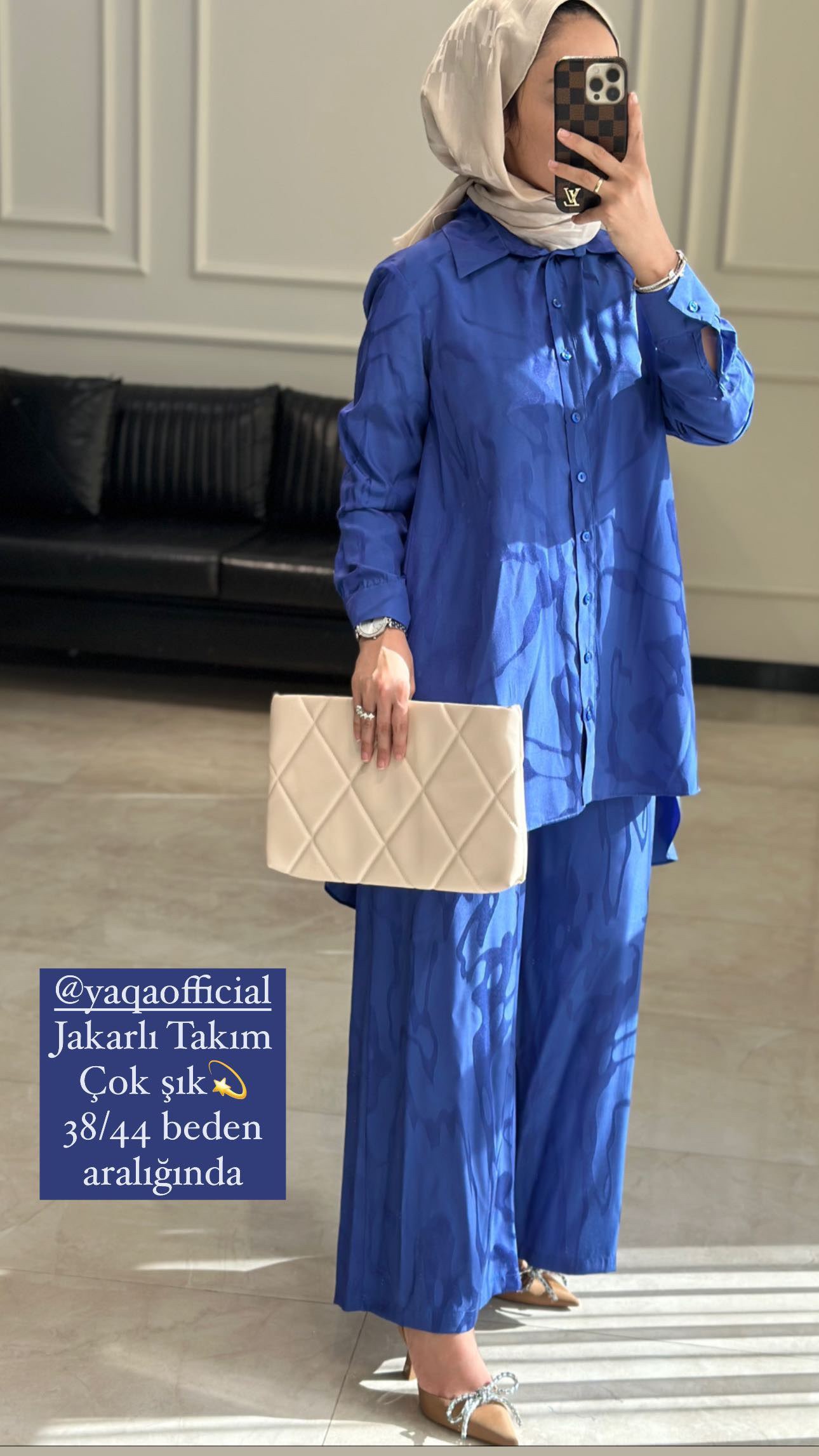 YAQA MAVİ JAKARLI PANTOLON TAKIM