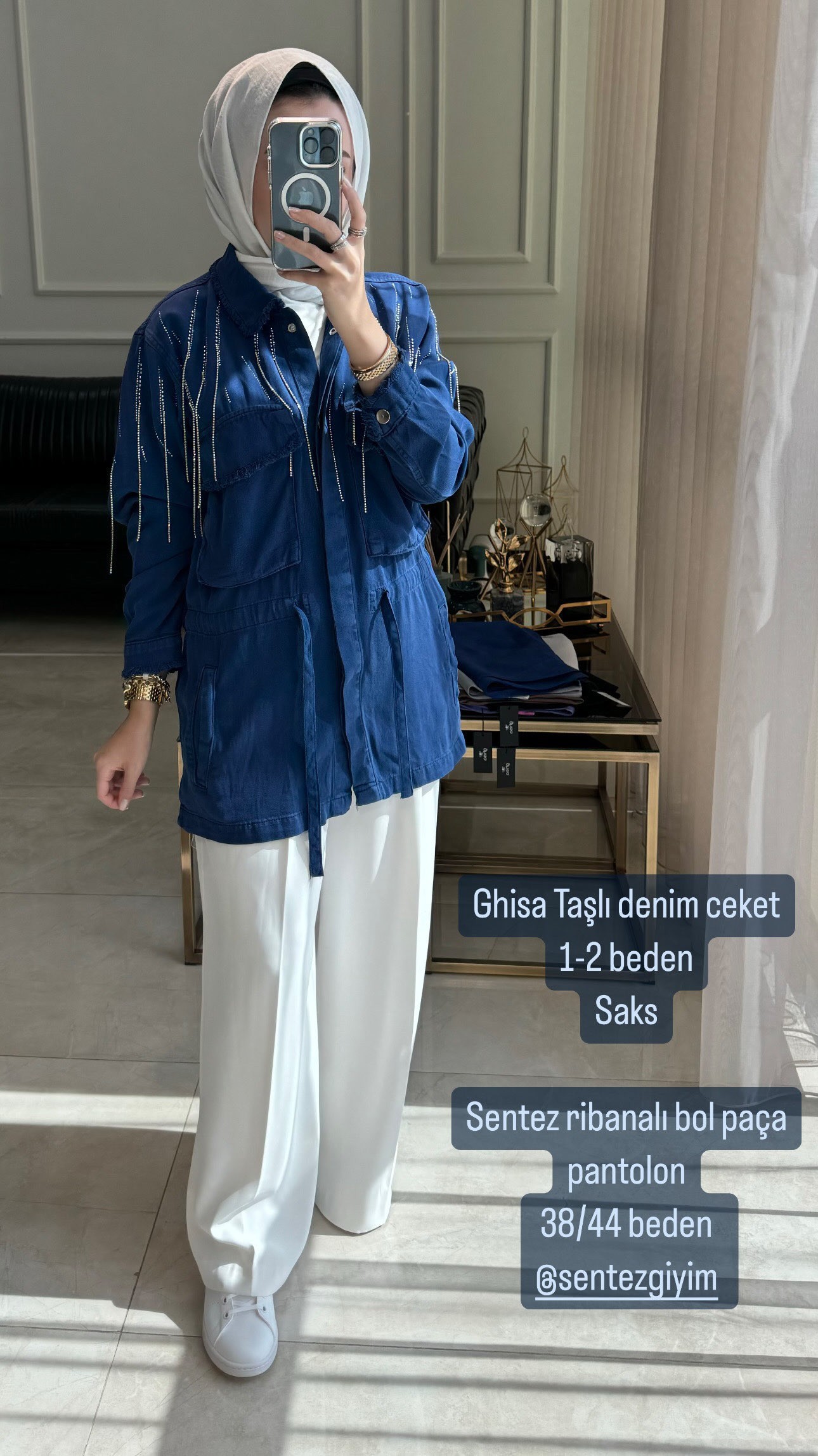 Ghisa Taşlı Denim Ceket