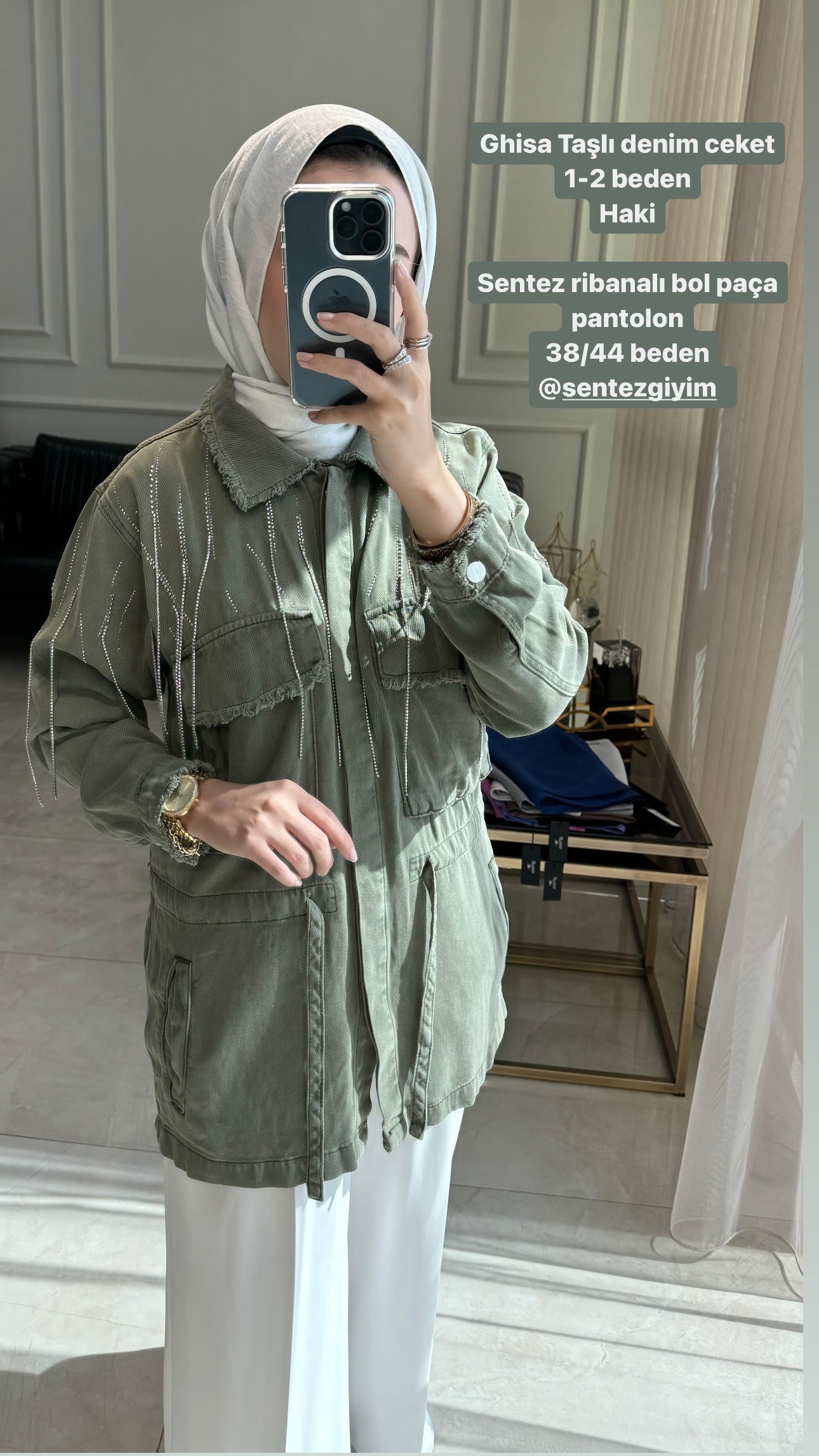 Ghisa Taşlı Denim Ceket