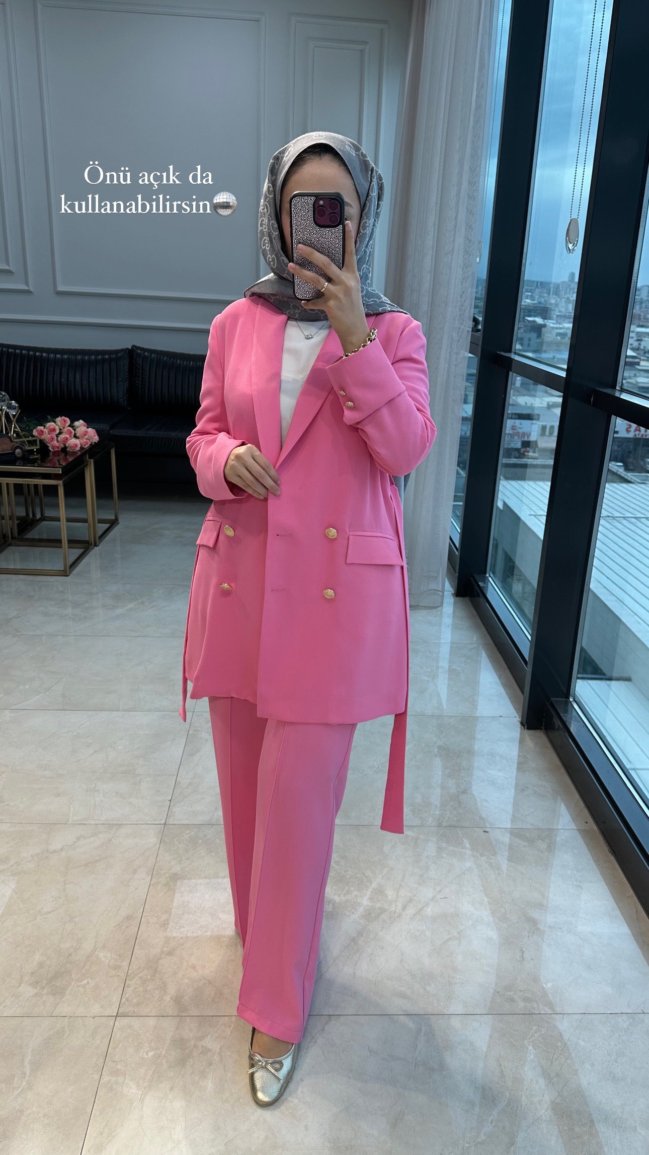 Ghisa Kuşaklı Ceketli Takım (Pembe)