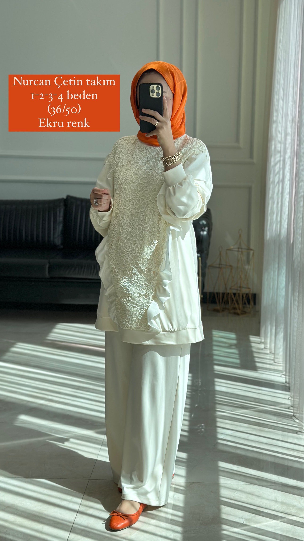 Nurcan Çetin Fırfır Takım (Ekru)