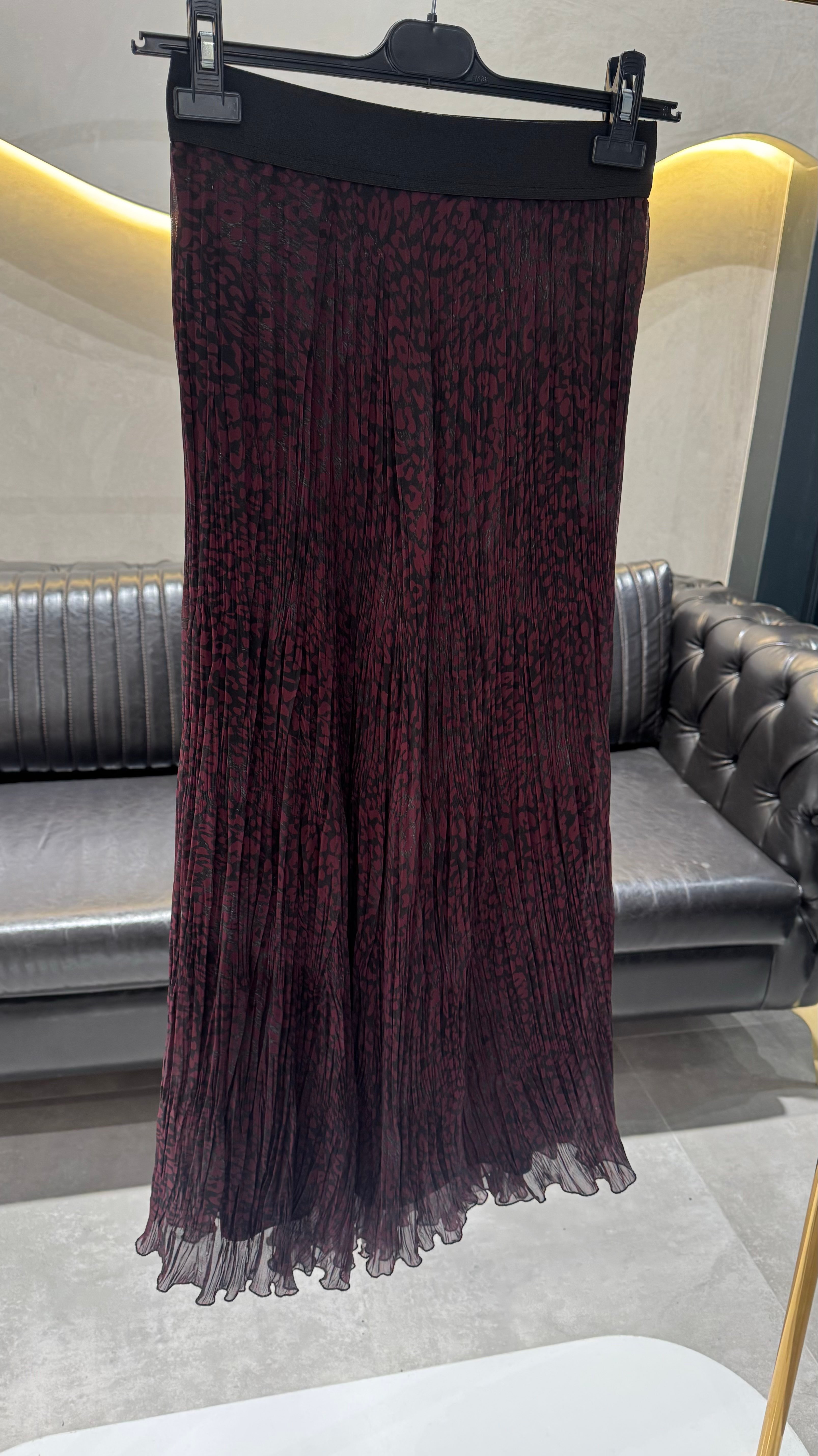 Sentez şifon leopar etek bordo