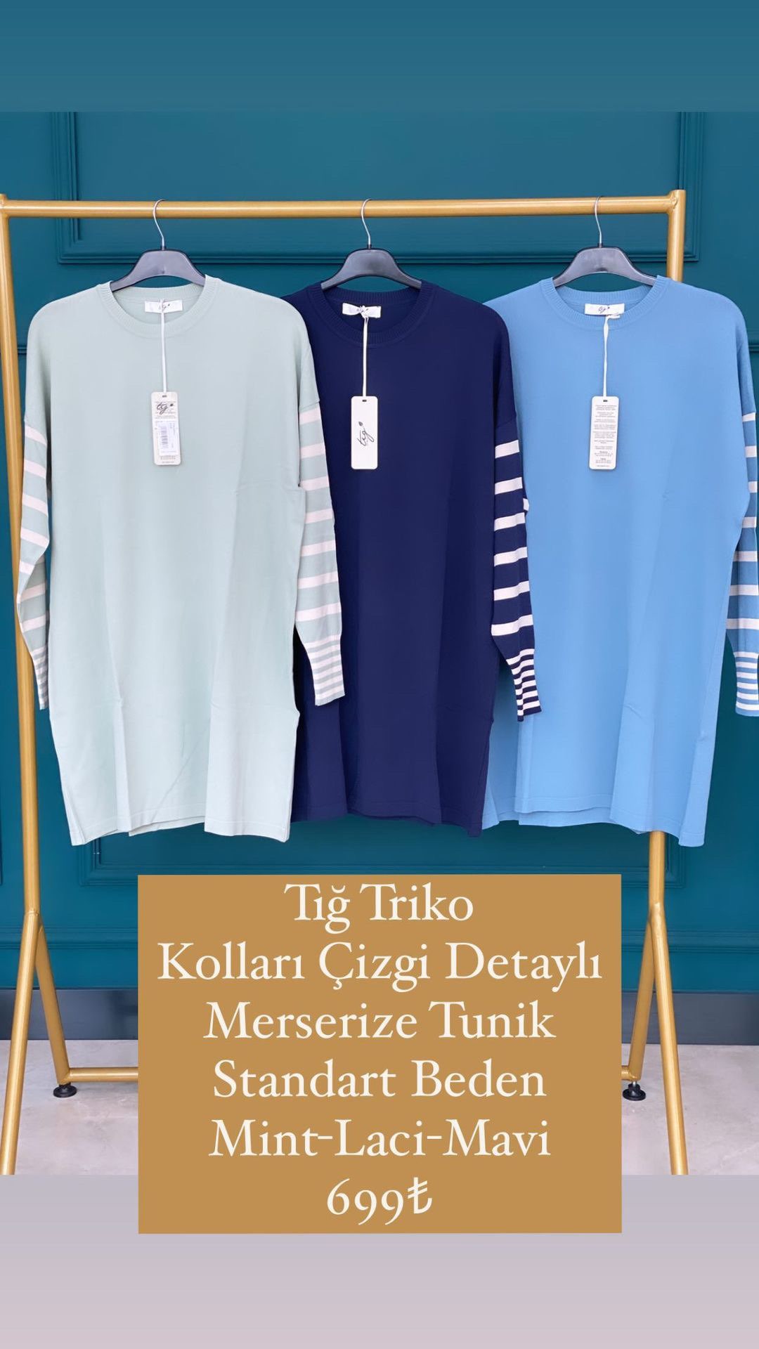 Tığ Triko Kolları Çizgi Detaylı Merserize Tunik