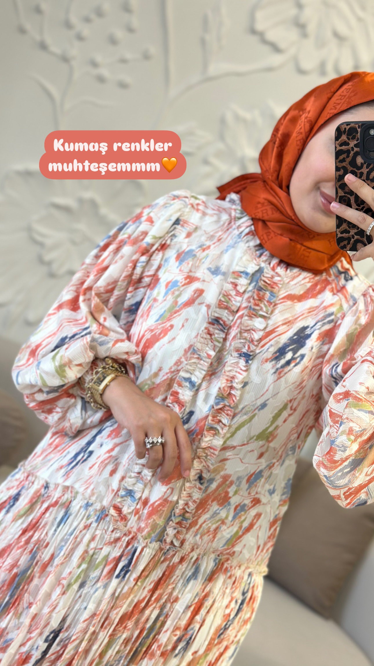 Ghisa desenli elbise (turuncu)