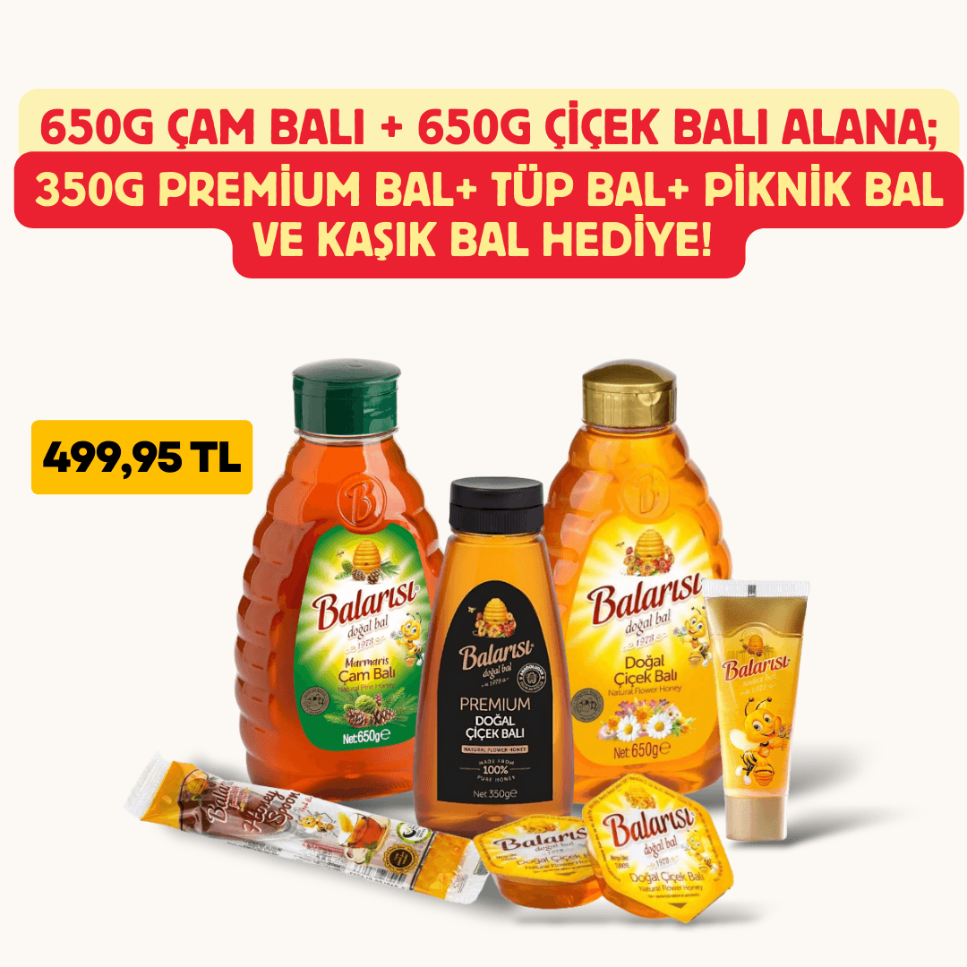 Süper Yaz Kampanyası! (650gr Çam ve Çiçek balı, 350g Premium+Tüp +Piknik ve Kaşık Bal ) 