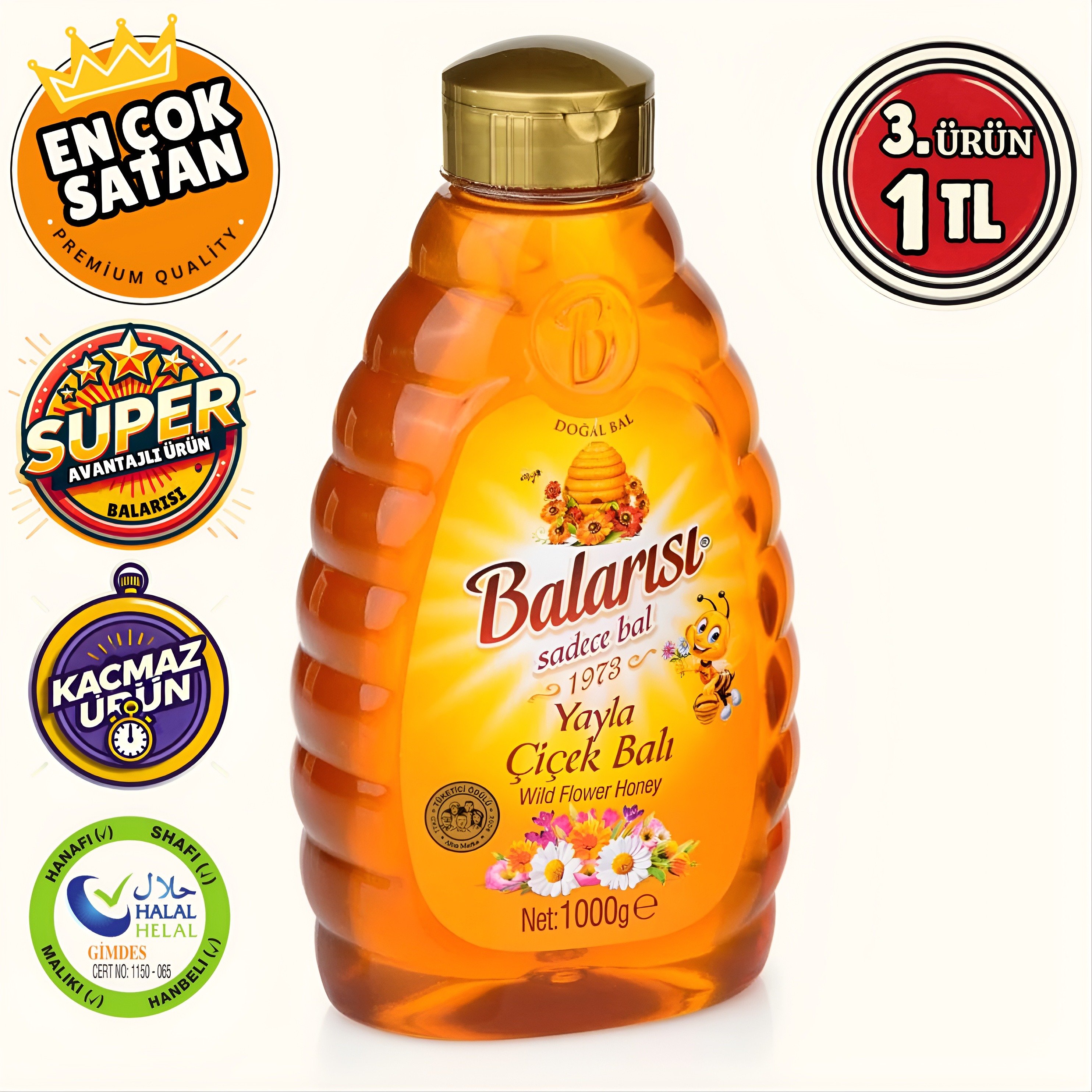 Balarısı Doğal Çiçek Balı 1000 gr Pratik Kapak