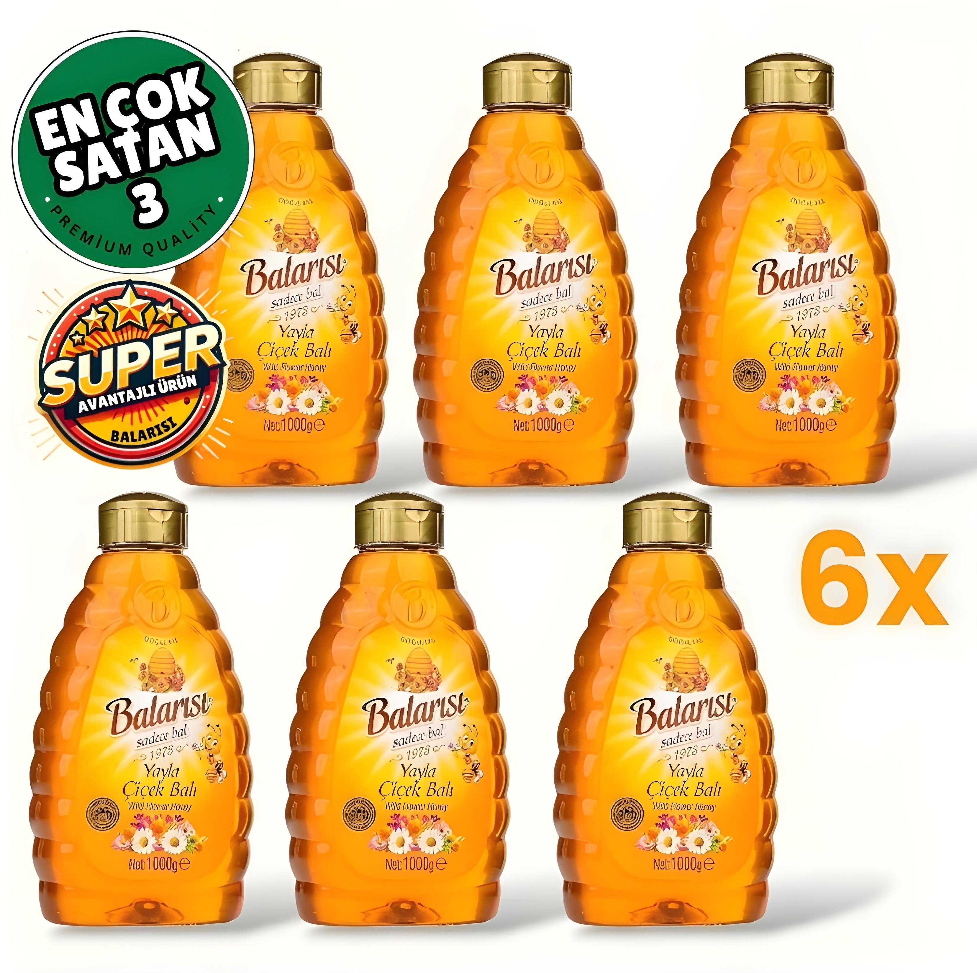 Balarısı Doğal Çiçek Balı 1 Kg Pratik Kapak (6 Adet) 6 Kg
