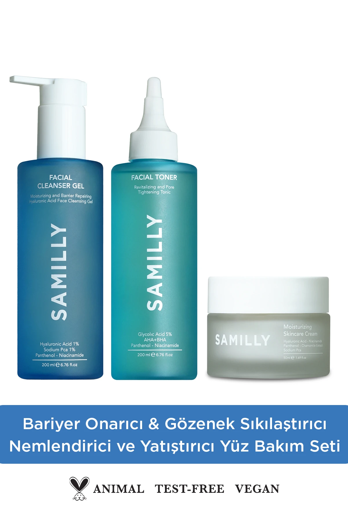 Bariyer Onarıcı, Gözenek Sıkılaştırıcı ve Nemlendirici 3’lü Yüz Bakım Seti – Jel + Tonik + Krem